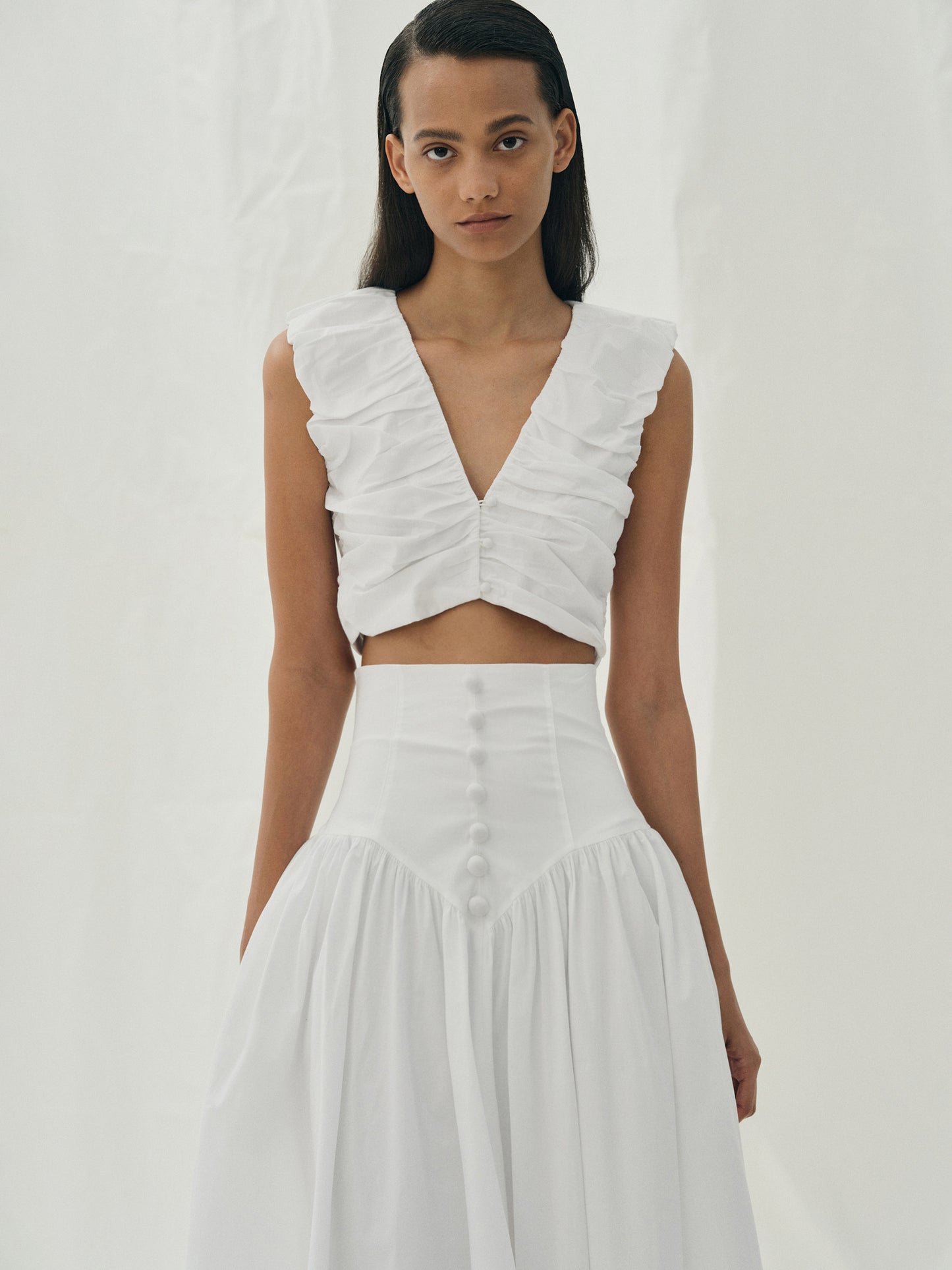 Ruched Poplin Blouse, White