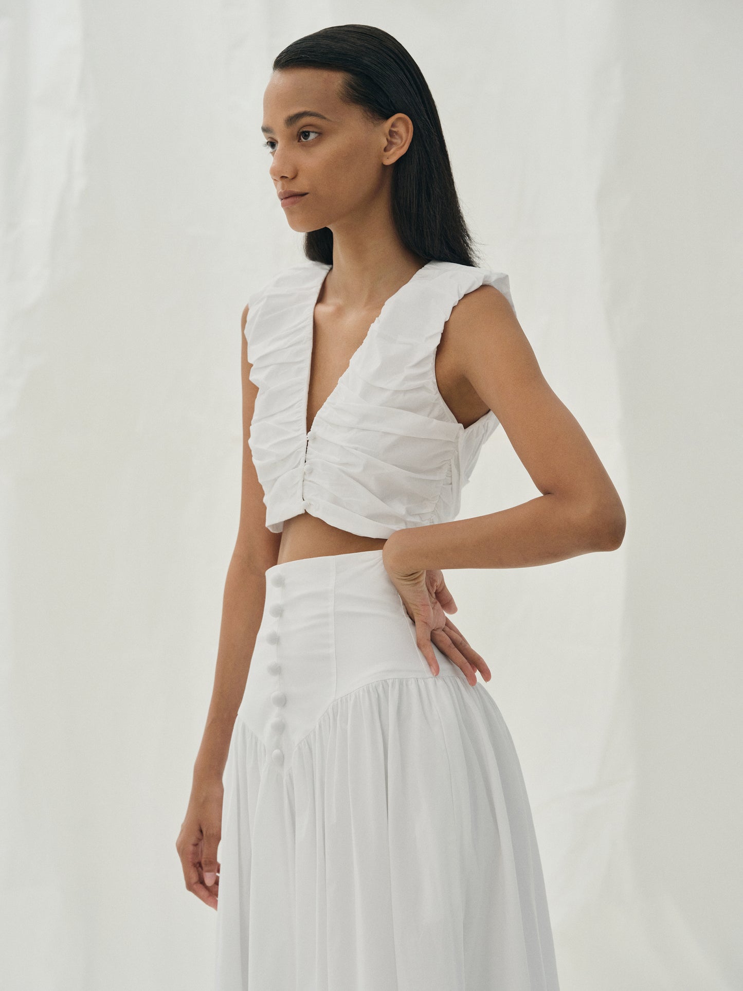 Ruched Poplin Blouse, White