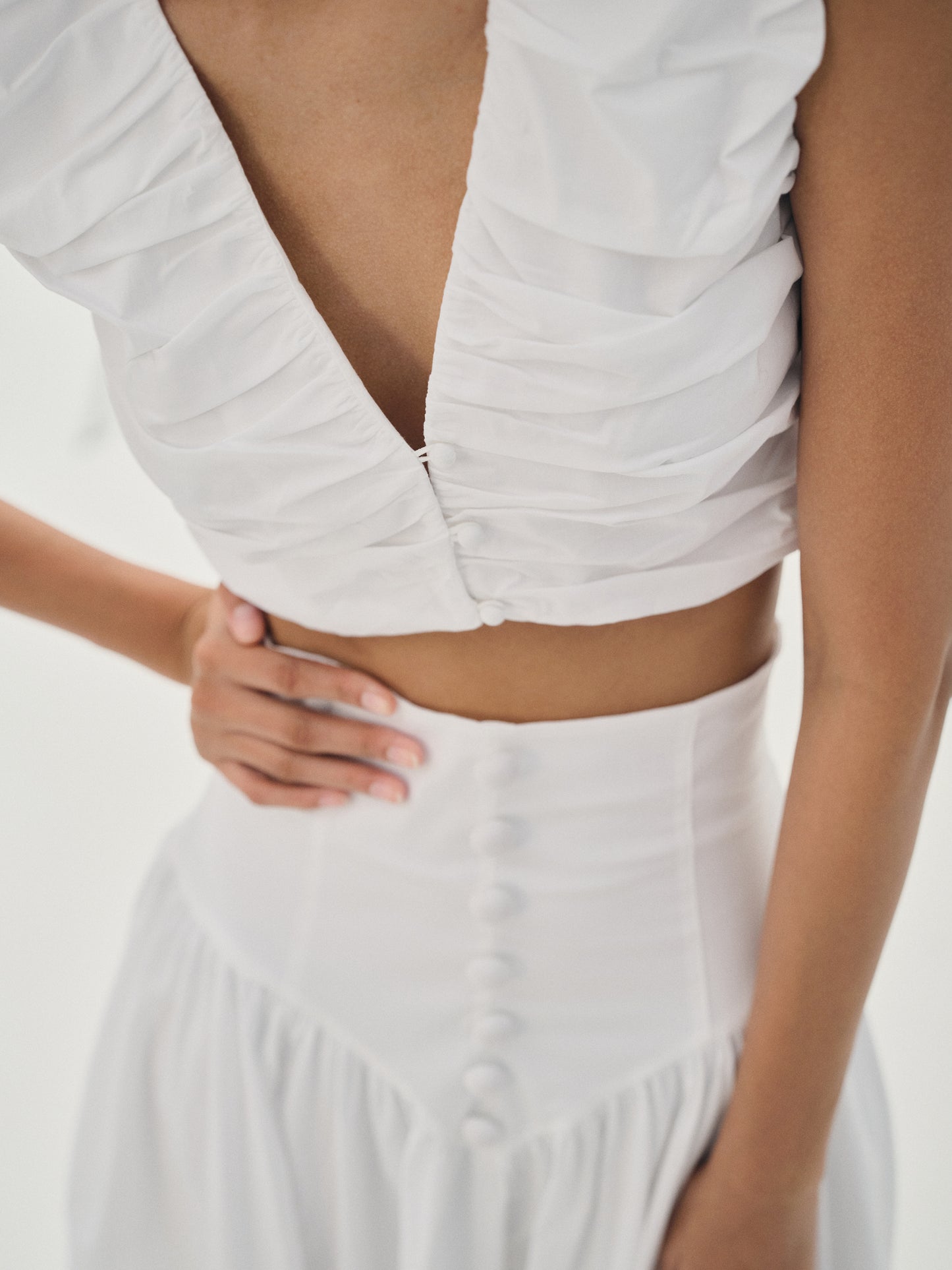 Ruched Poplin Blouse, White
