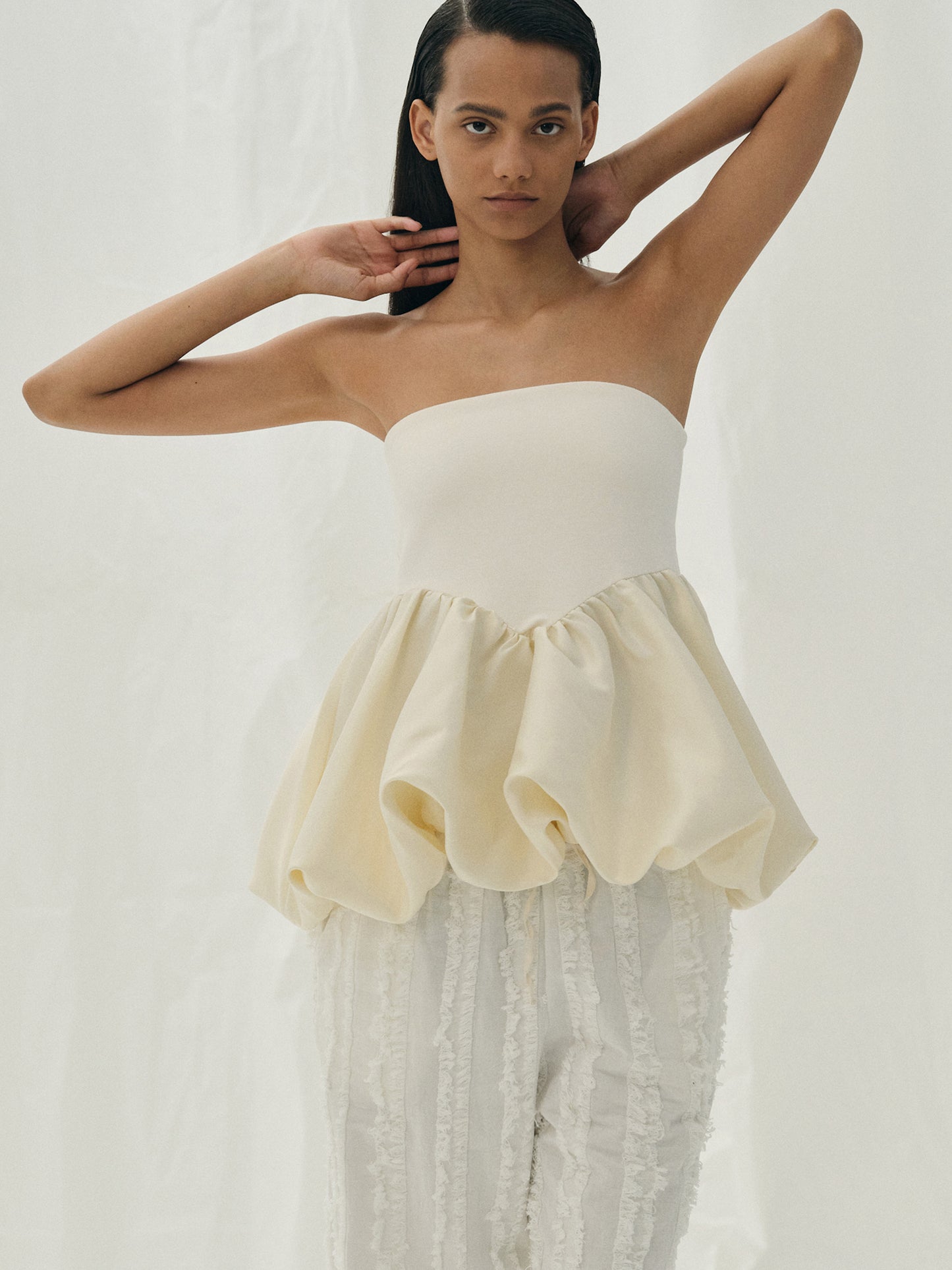 Puff Hem Taffeta Top, Ivory