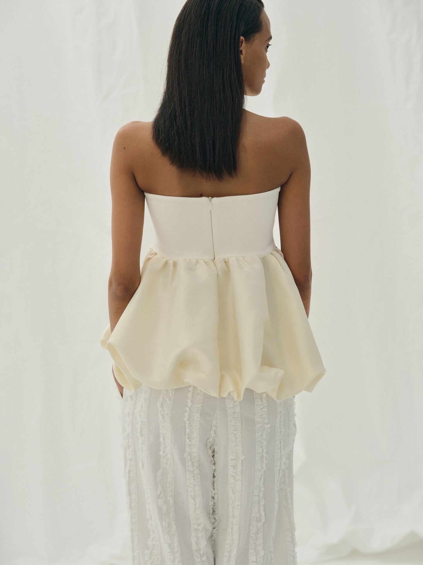 Puff Hem Taffeta Top, Ivory