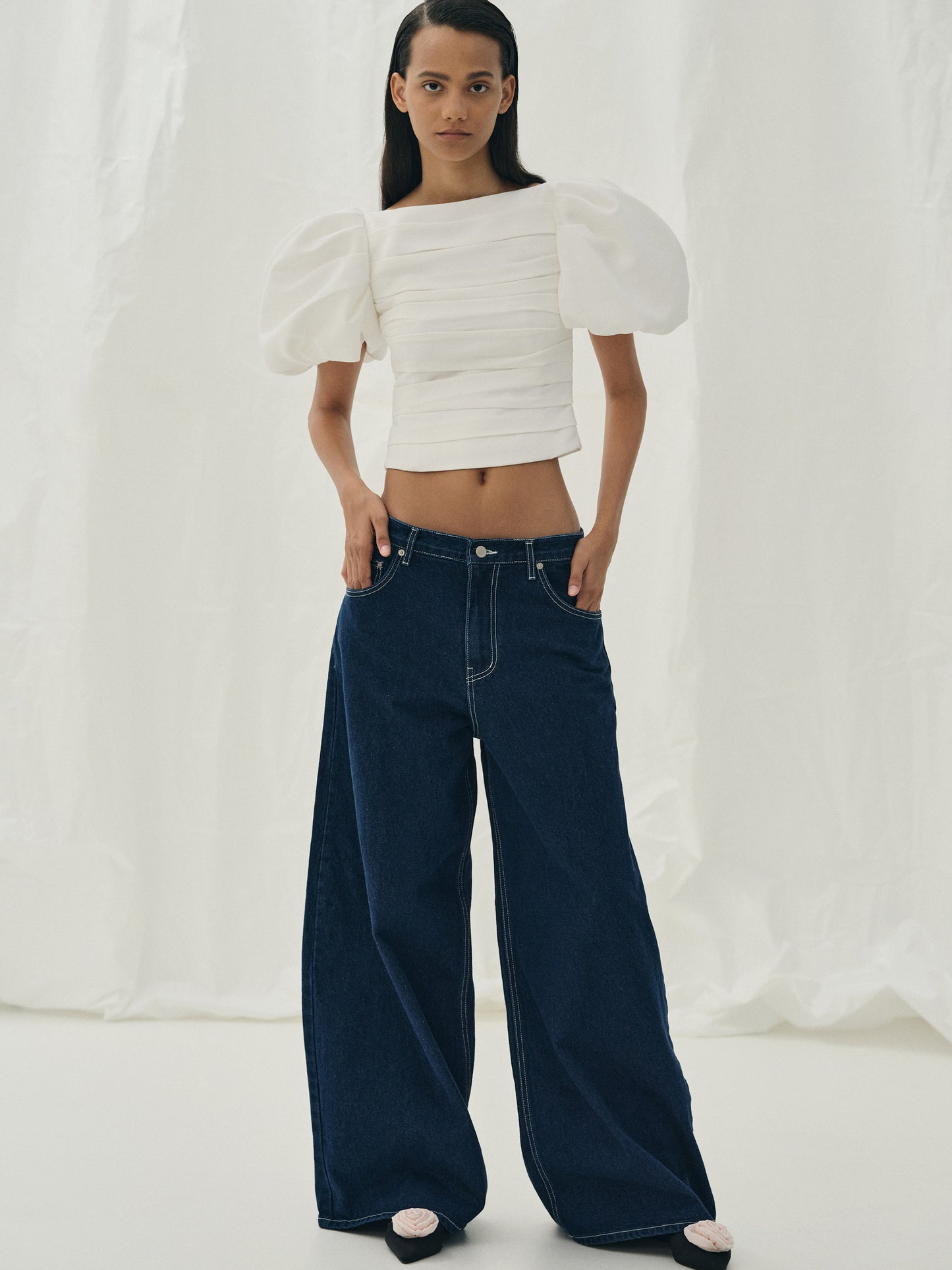 Puff-Sleeve Blouse, White