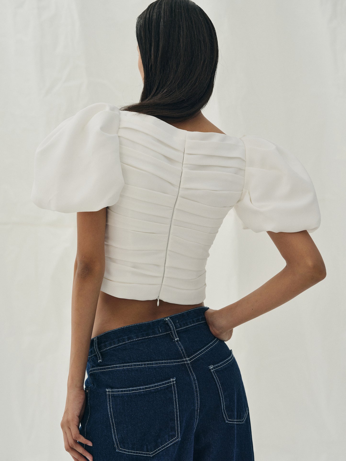 Puff-Sleeve Blouse, White