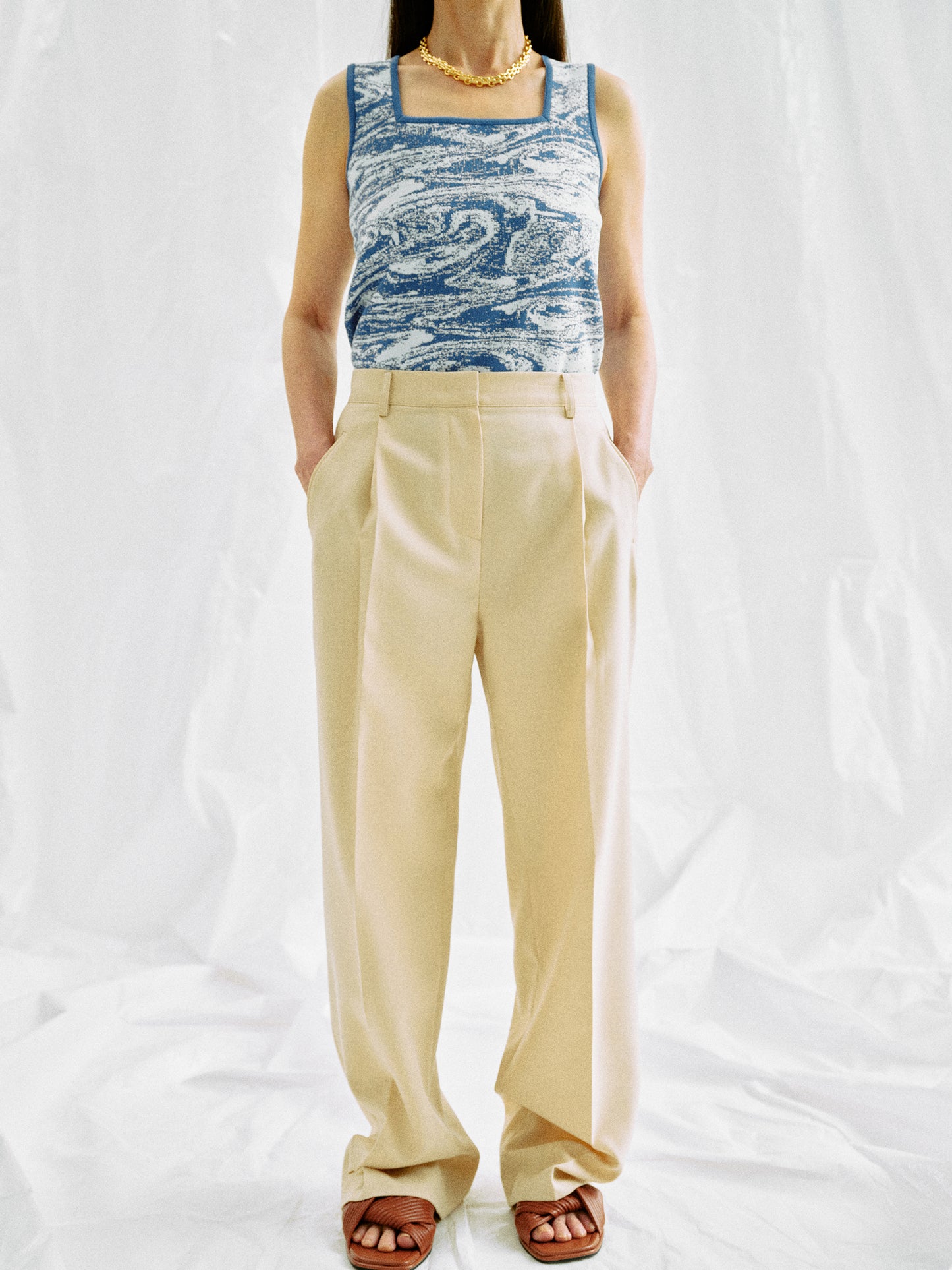 Off-Centre Suit Trousers, Light Yellow