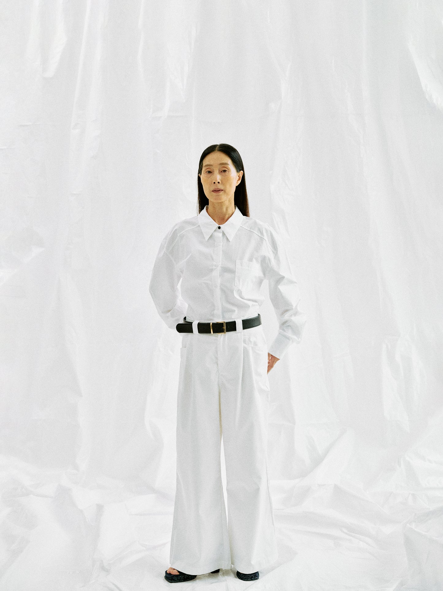 Gabardine Wide-Leg Trousers, White