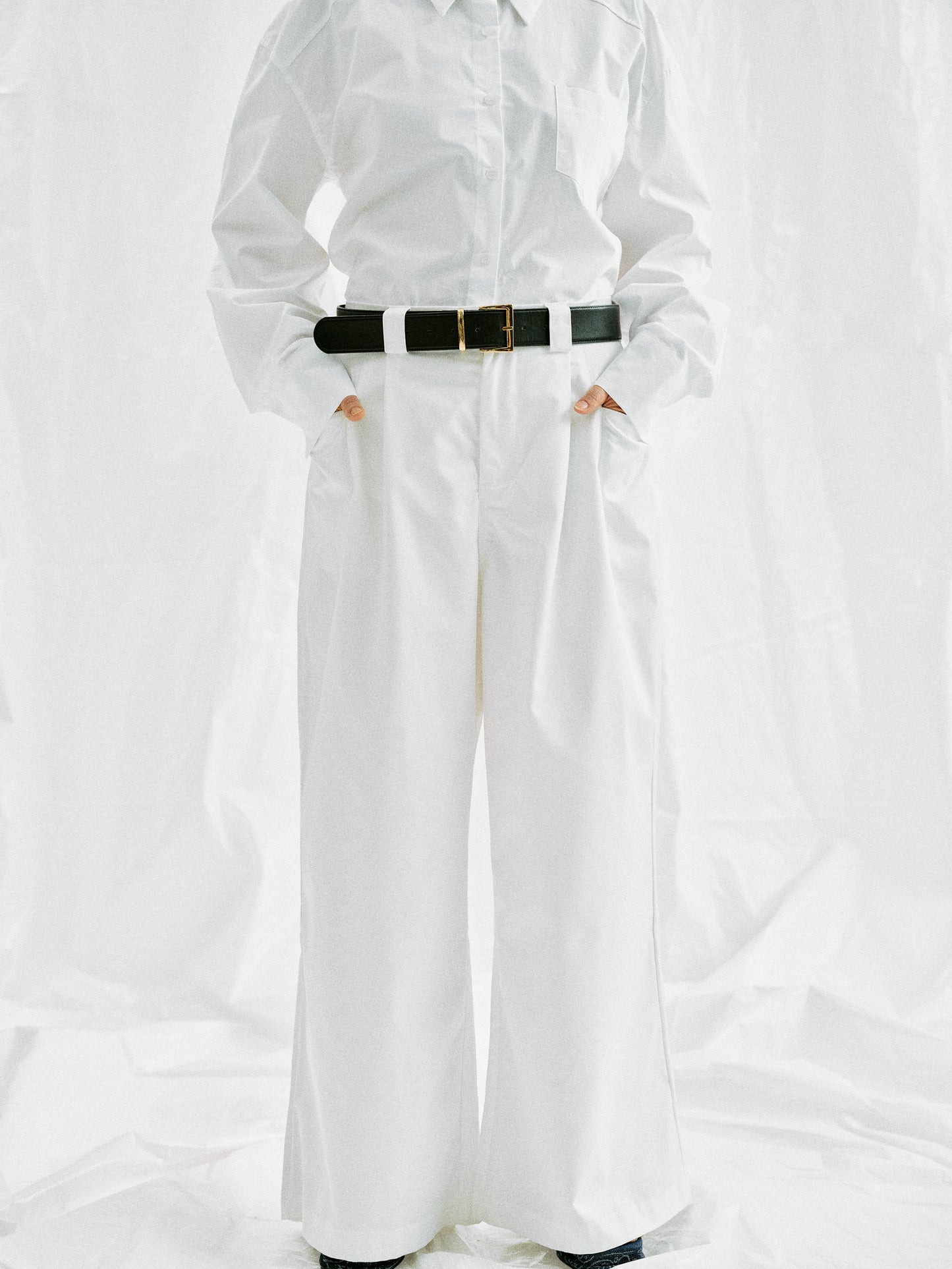 Gabardine Wide-Leg Trousers, White