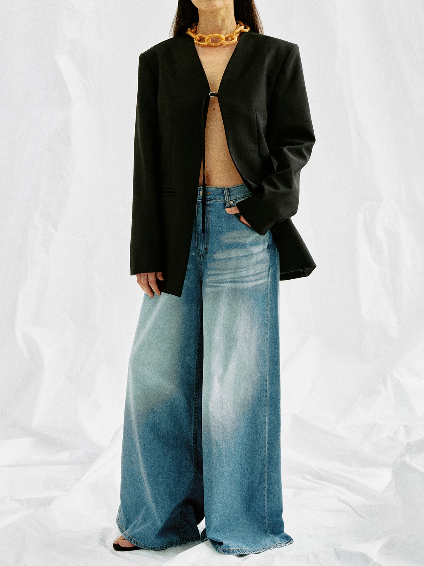 Open Front Blazer, Black
