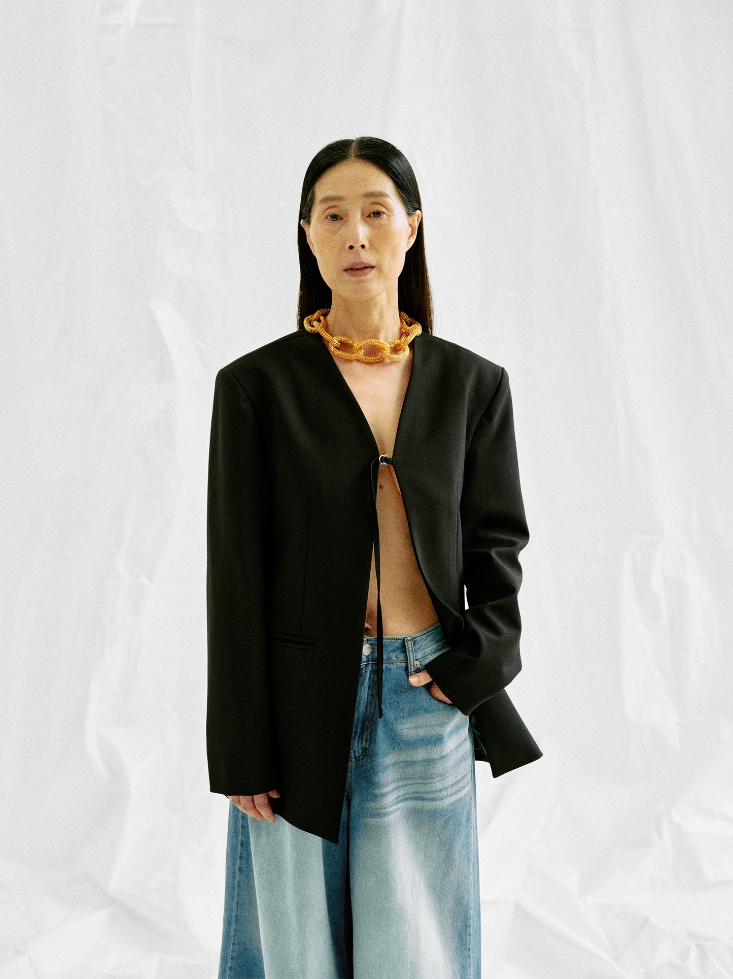 Open Front Blazer, Black