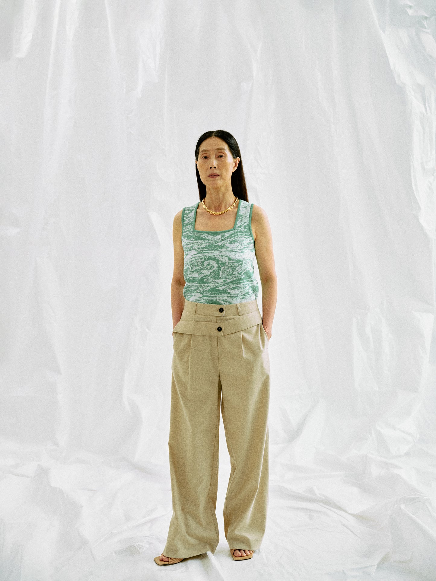Marbled Tank Knit Top, Jade