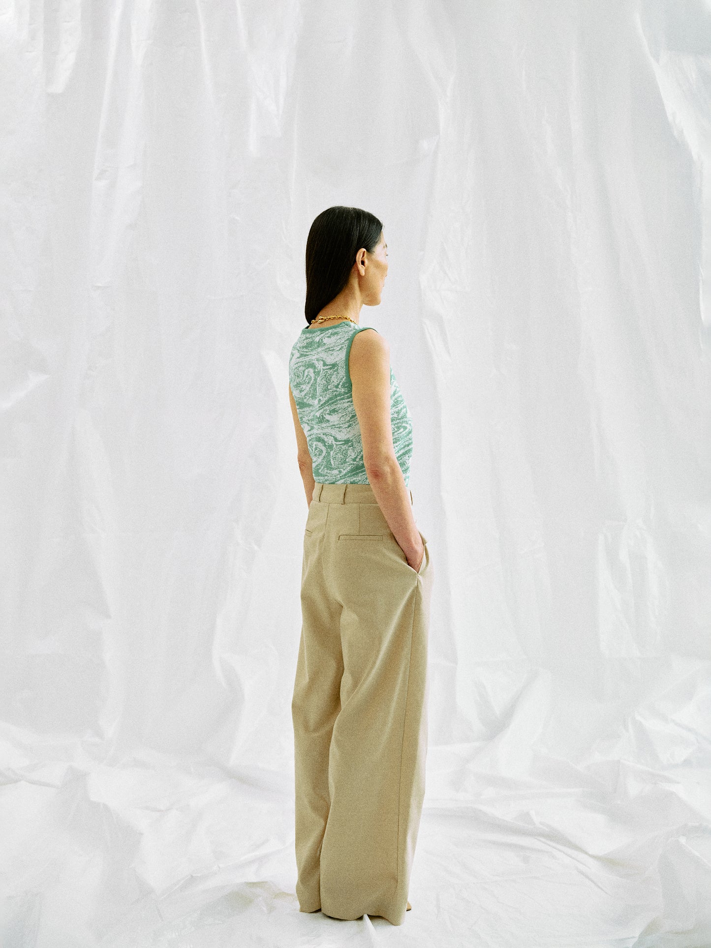 Marbled Tank Knit Top, Jade