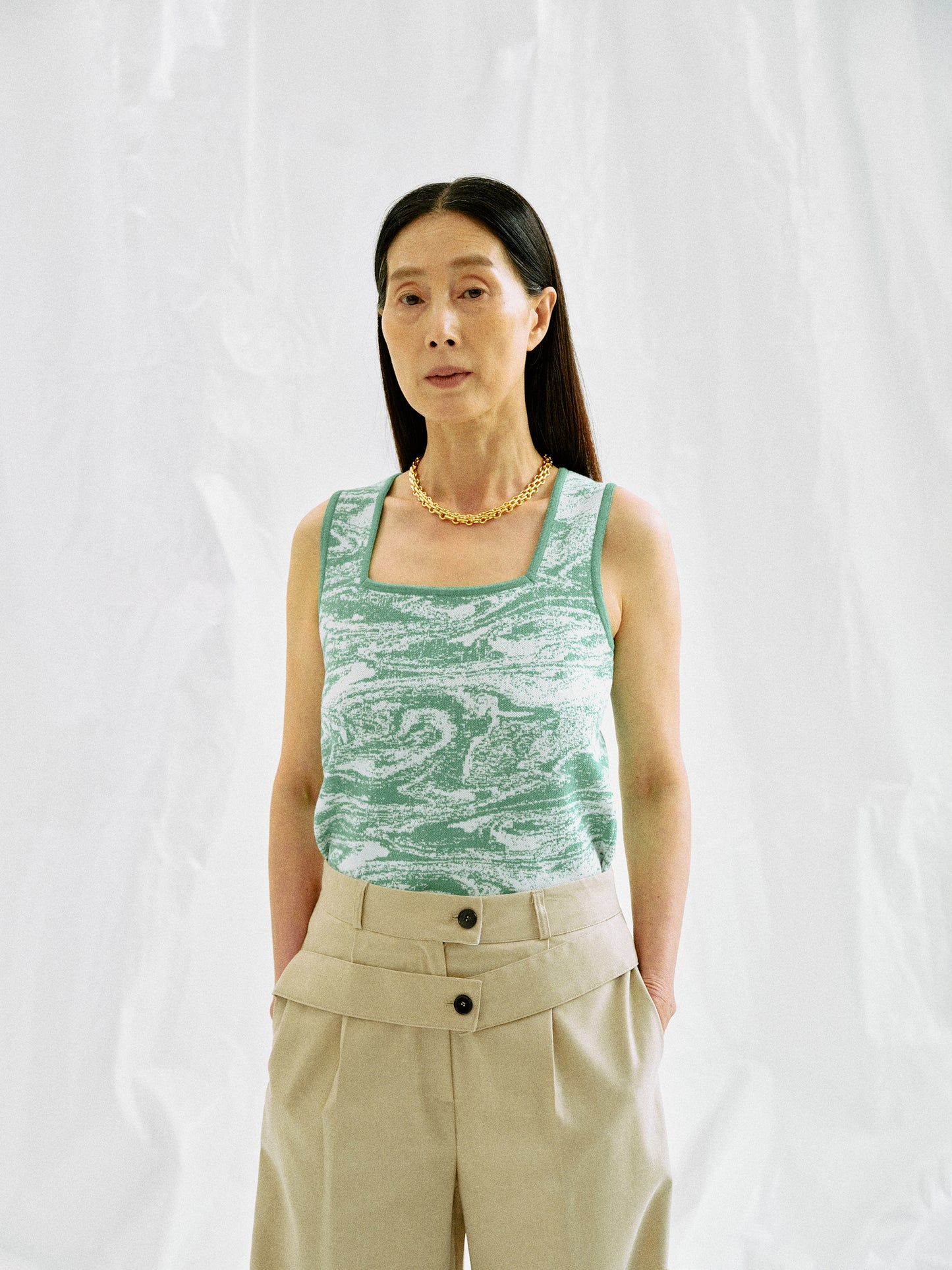 Marbled Tank Knit Top, Jade