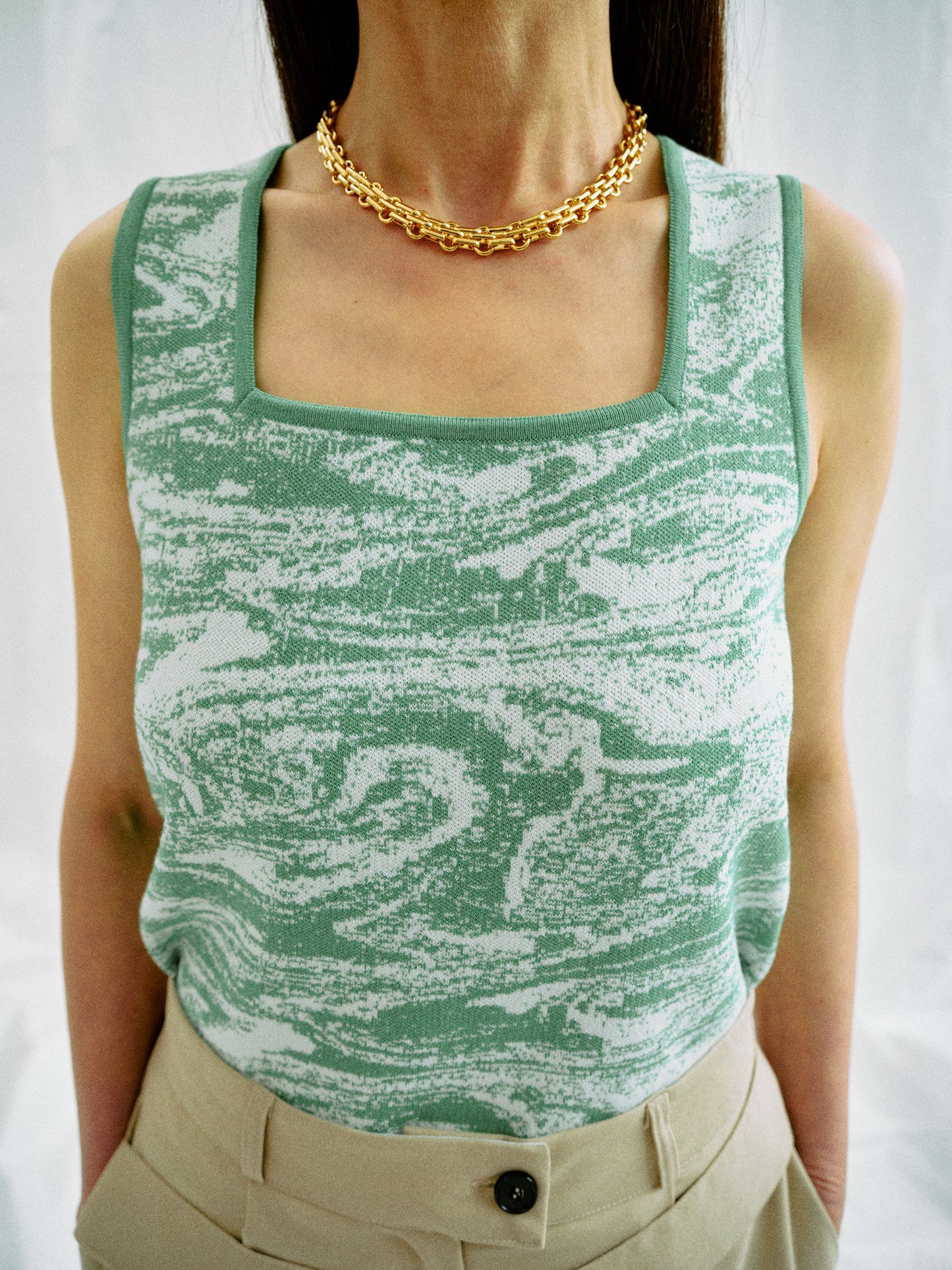 Marbled Tank Knit Top, Jade