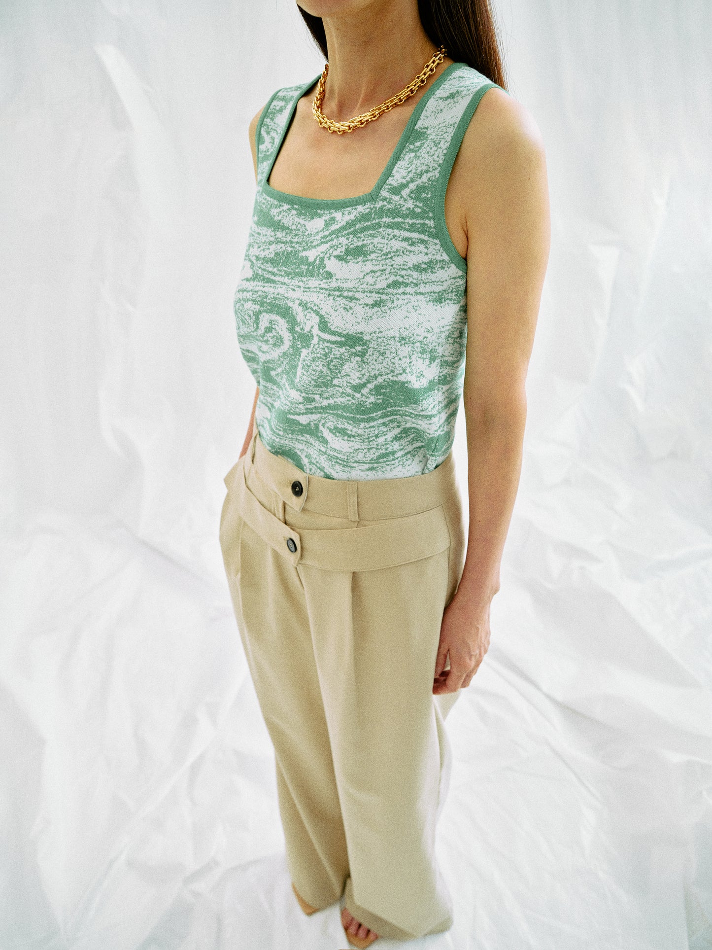 Marbled Tank Knit Top, Jade