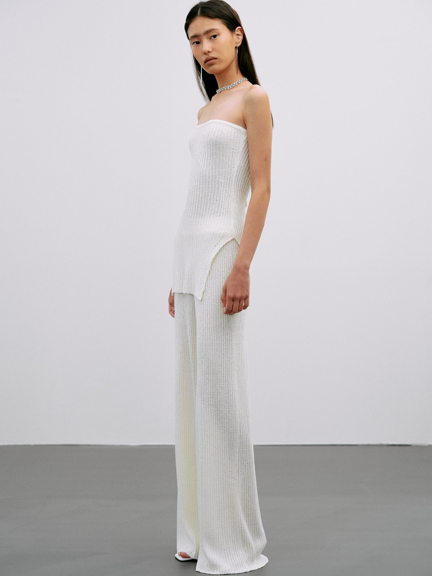 Rib Knit Tube Top, White