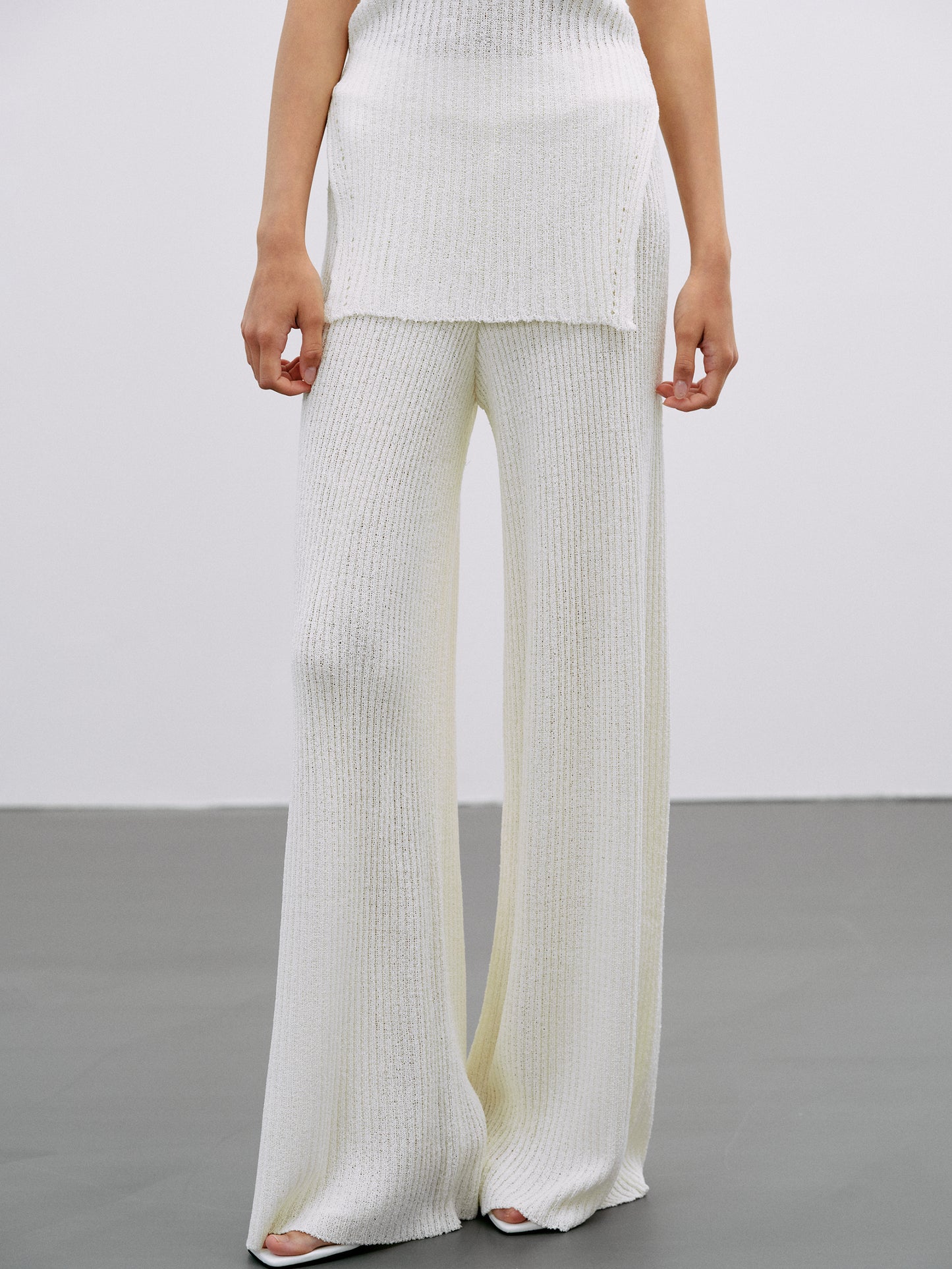 Loose Rib Knit Pants, White