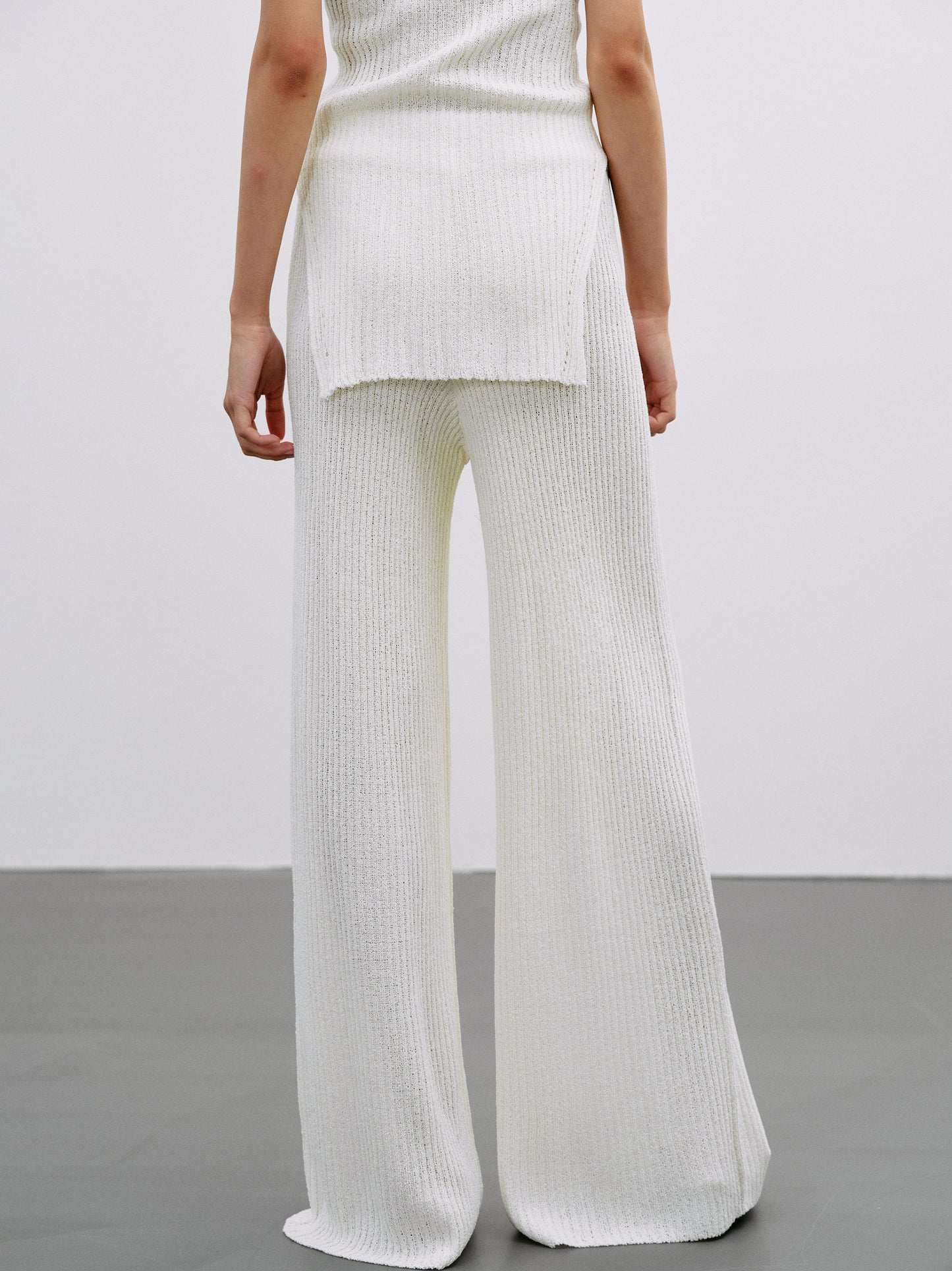 Loose Rib Knit Pants, White