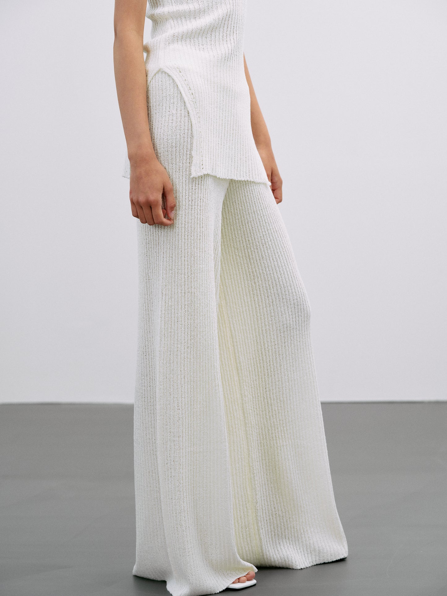 Loose Rib Knit Pants, White