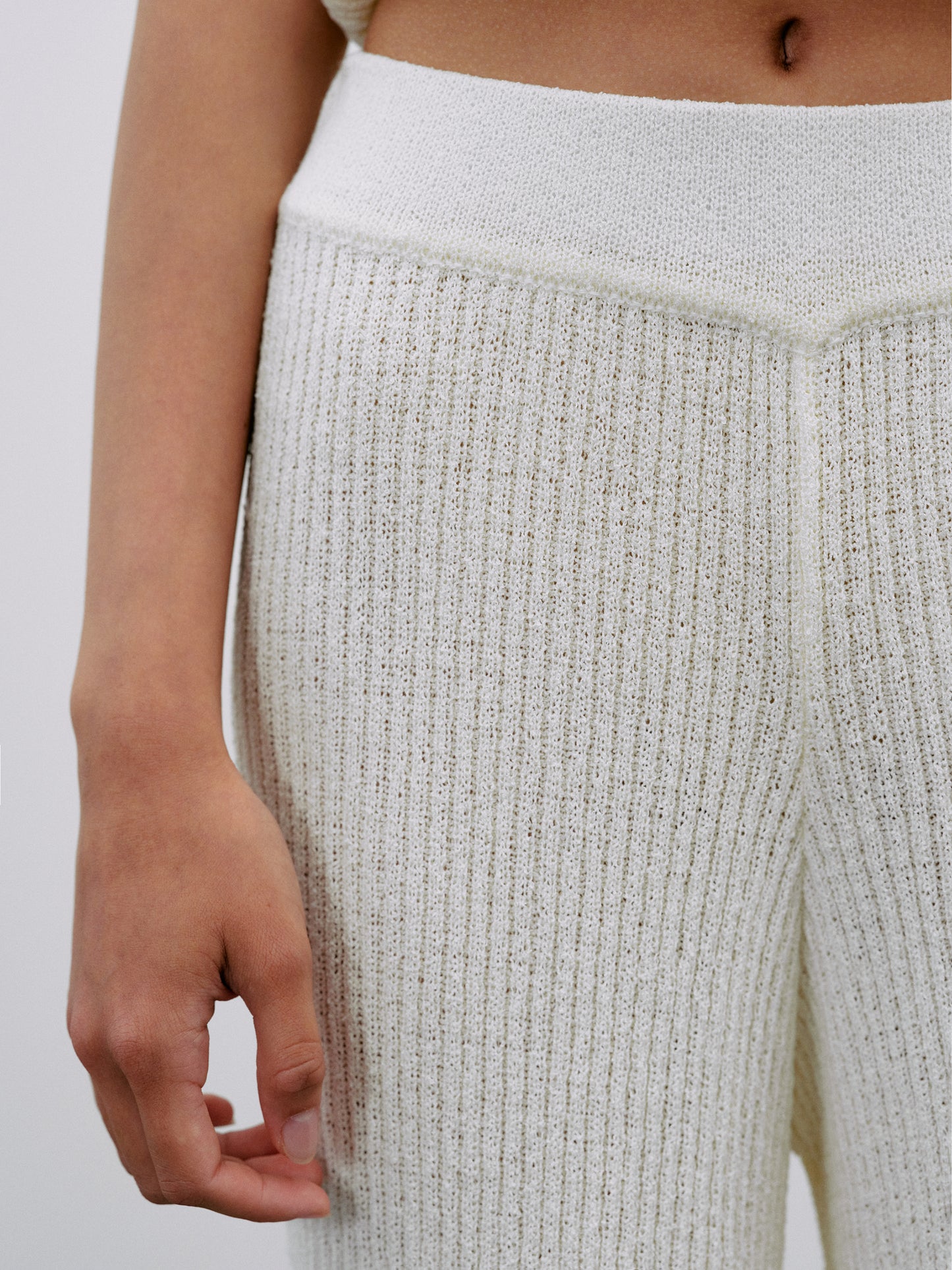 Loose Rib Knit Pants, White