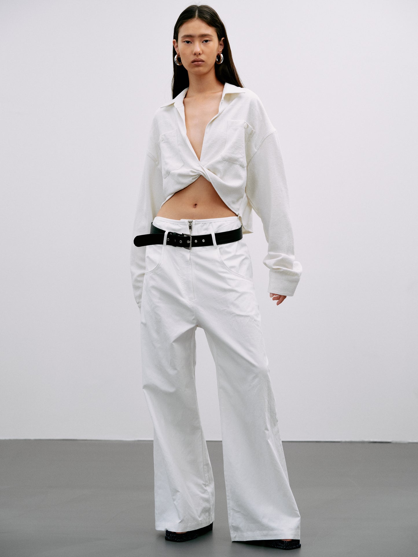 Belted Panel Trousers, White