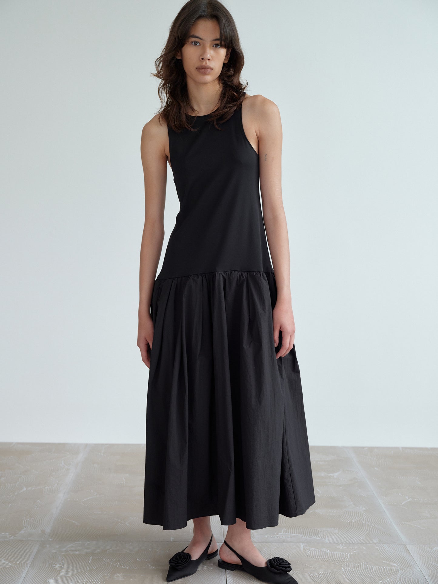Drop-Waist Tank Dress, Black