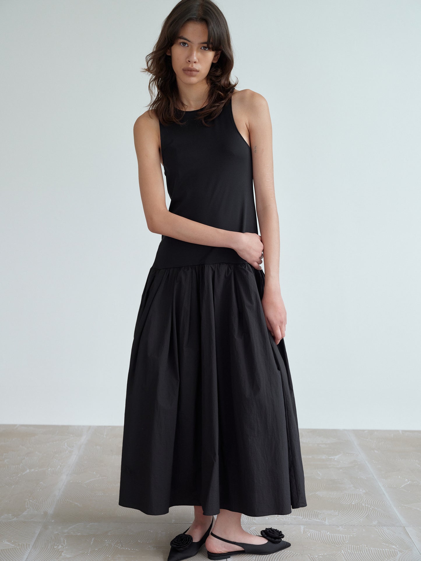 Drop-Waist Tank Dress, Black