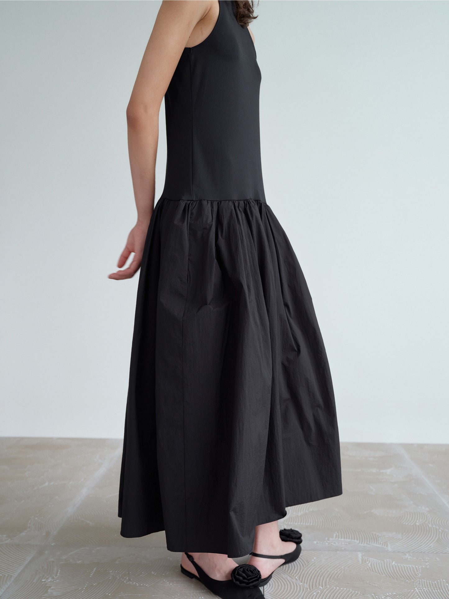 Drop-Waist Tank Dress, Black