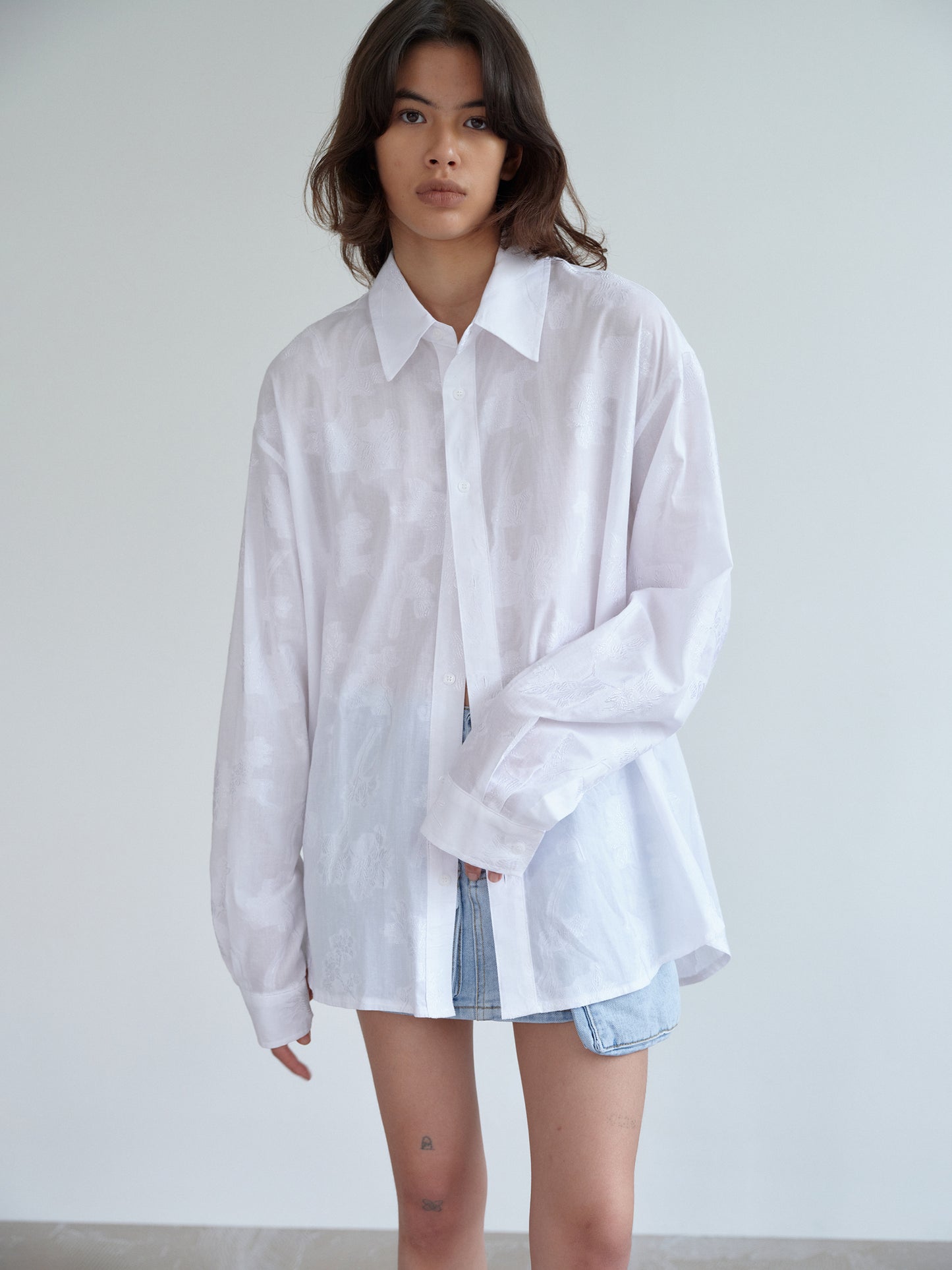 Boyfriend Jacquard Shirt, White