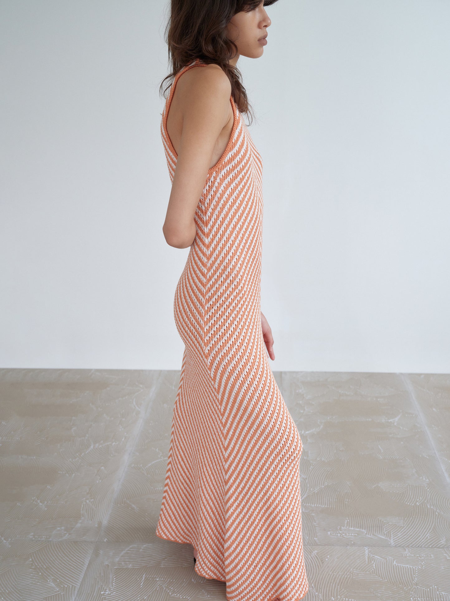 Chevron Knit Long Dress, Orange