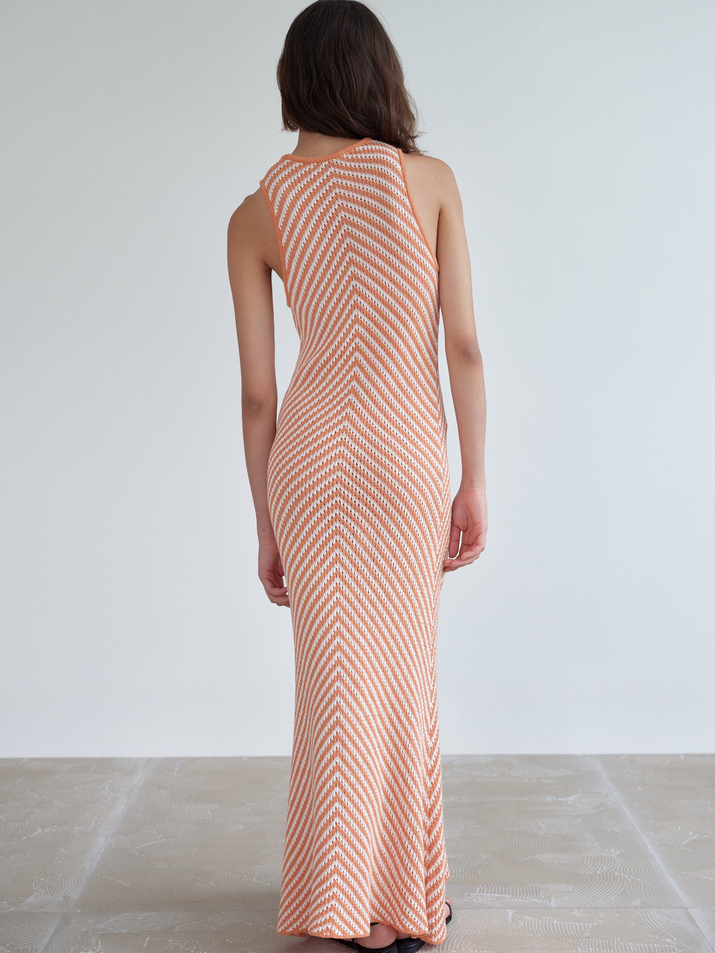 Chevron Knit Long Dress, Orange