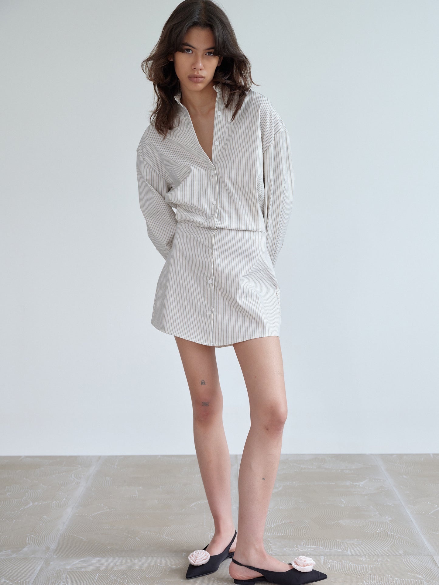 Striped Shirt Minidress, Ivory