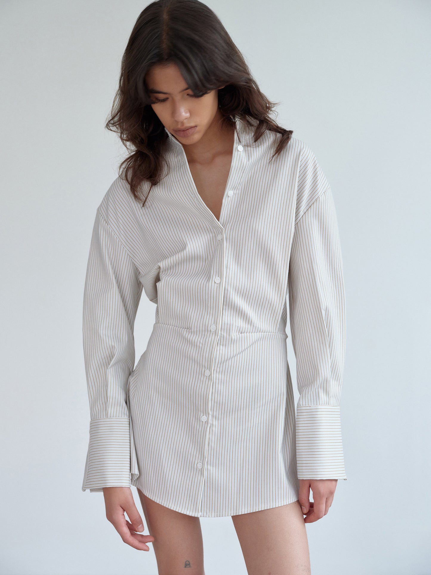 Striped Shirt Minidress, Ivory