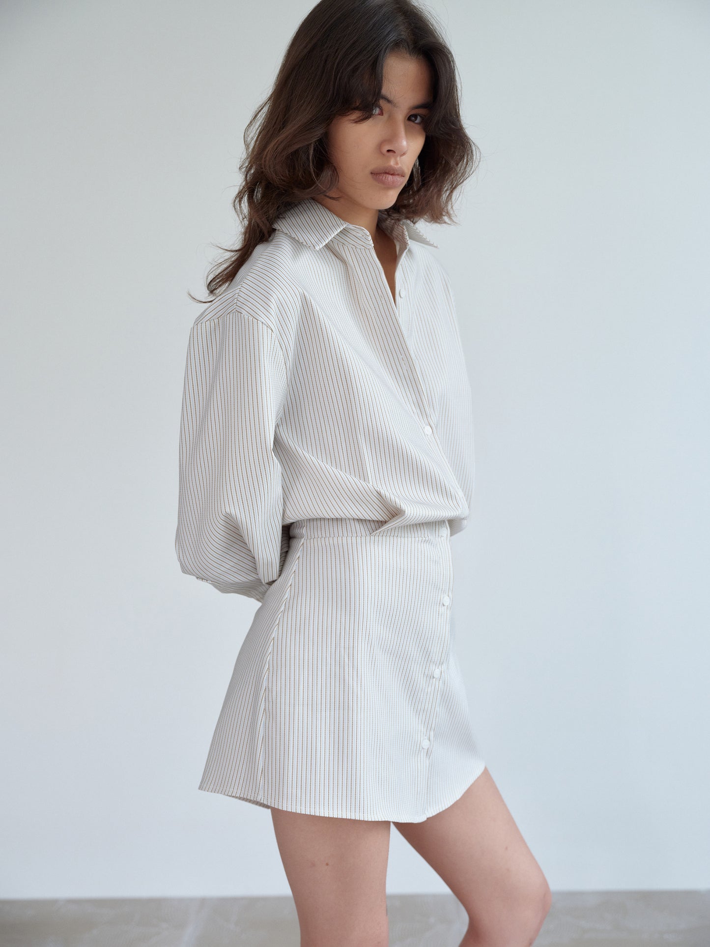 Striped Shirt Minidress, Ivory