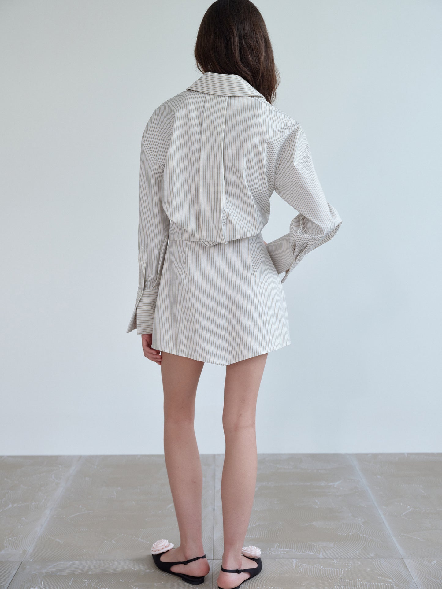 Striped Shirt Minidress, Ivory