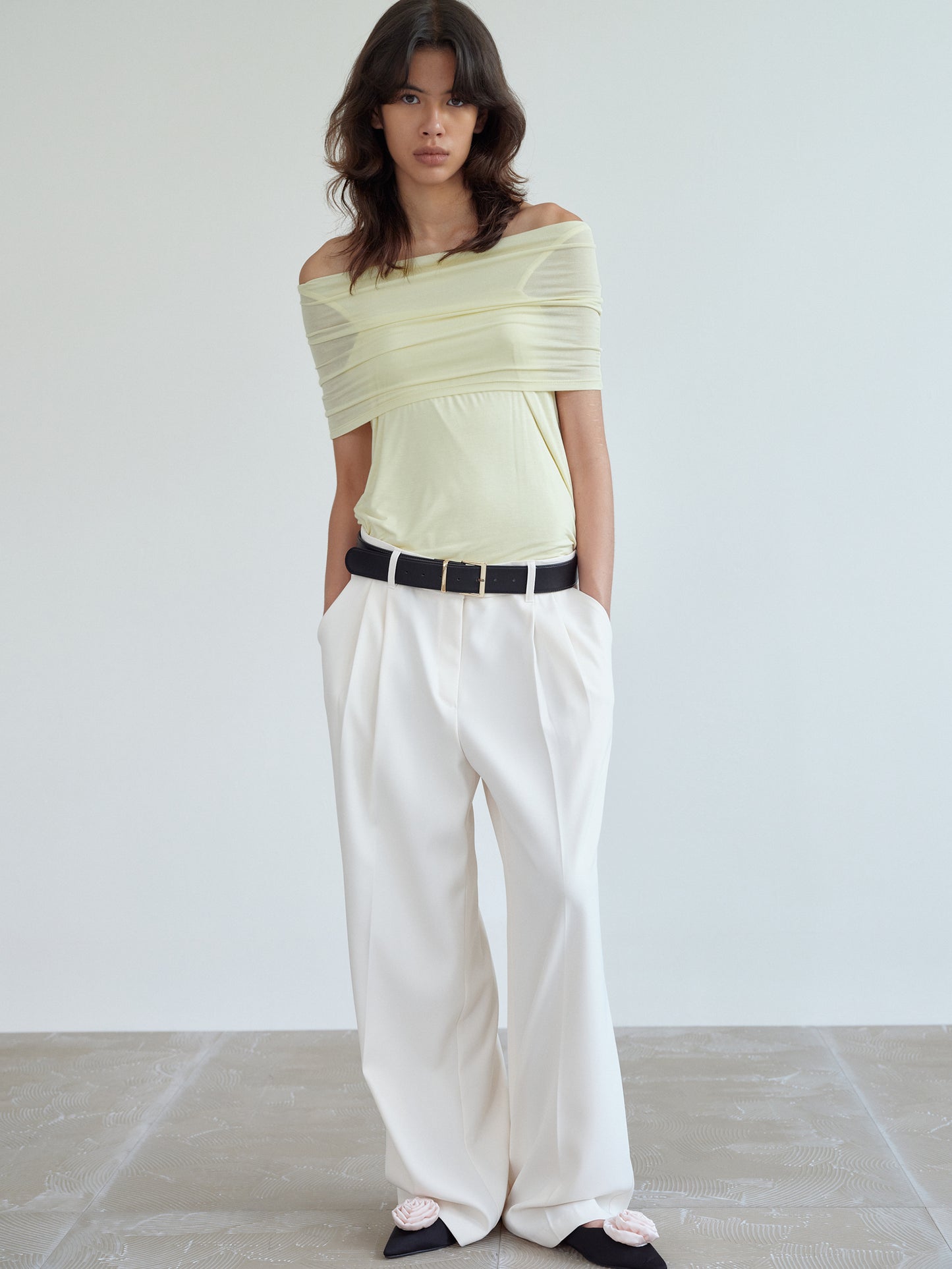 Pintuck Tailored Trousers, Ivory