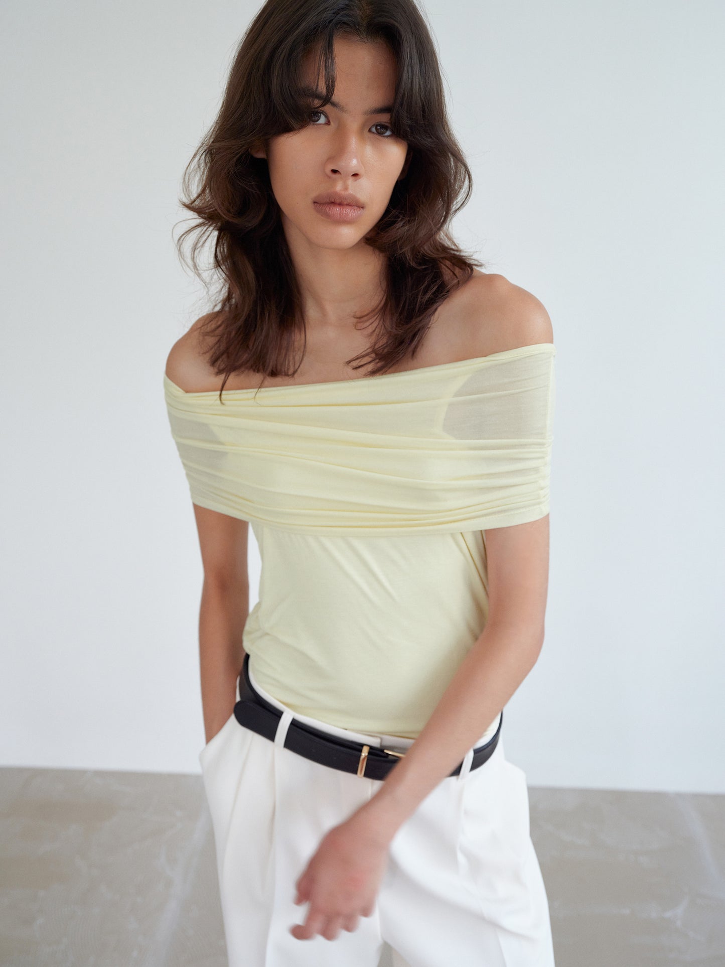 Off-Shoulder Jersey Top, Lemonade