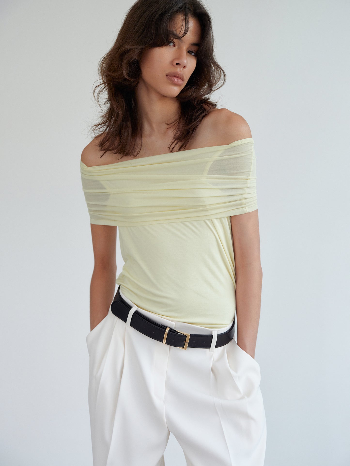 Off-Shoulder Jersey Top, Lemonade