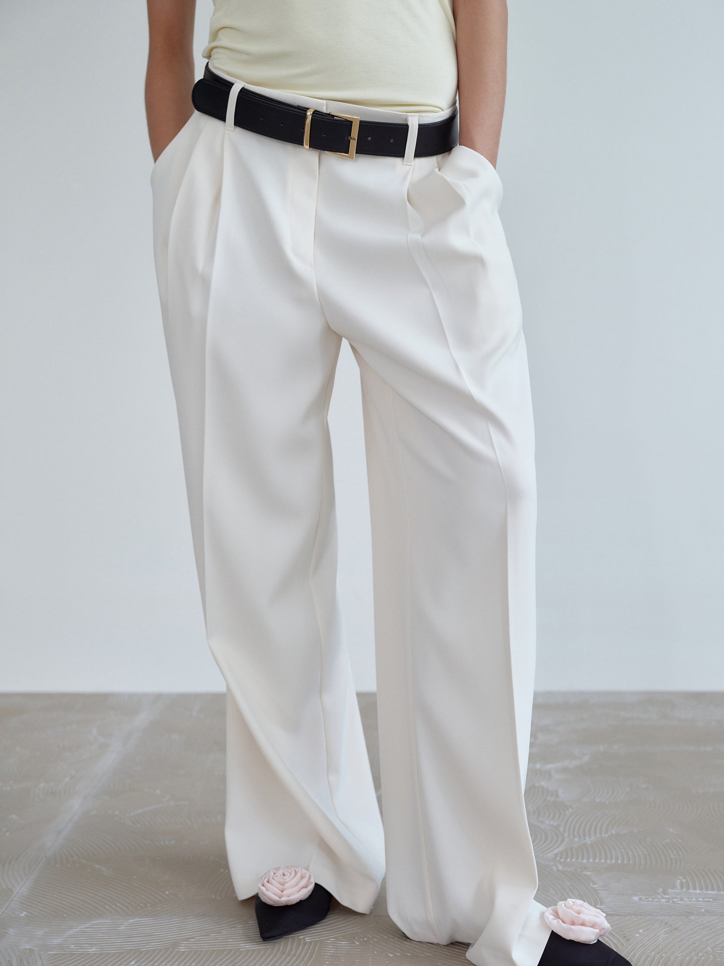 Pintuck Tailored Trousers, Ivory