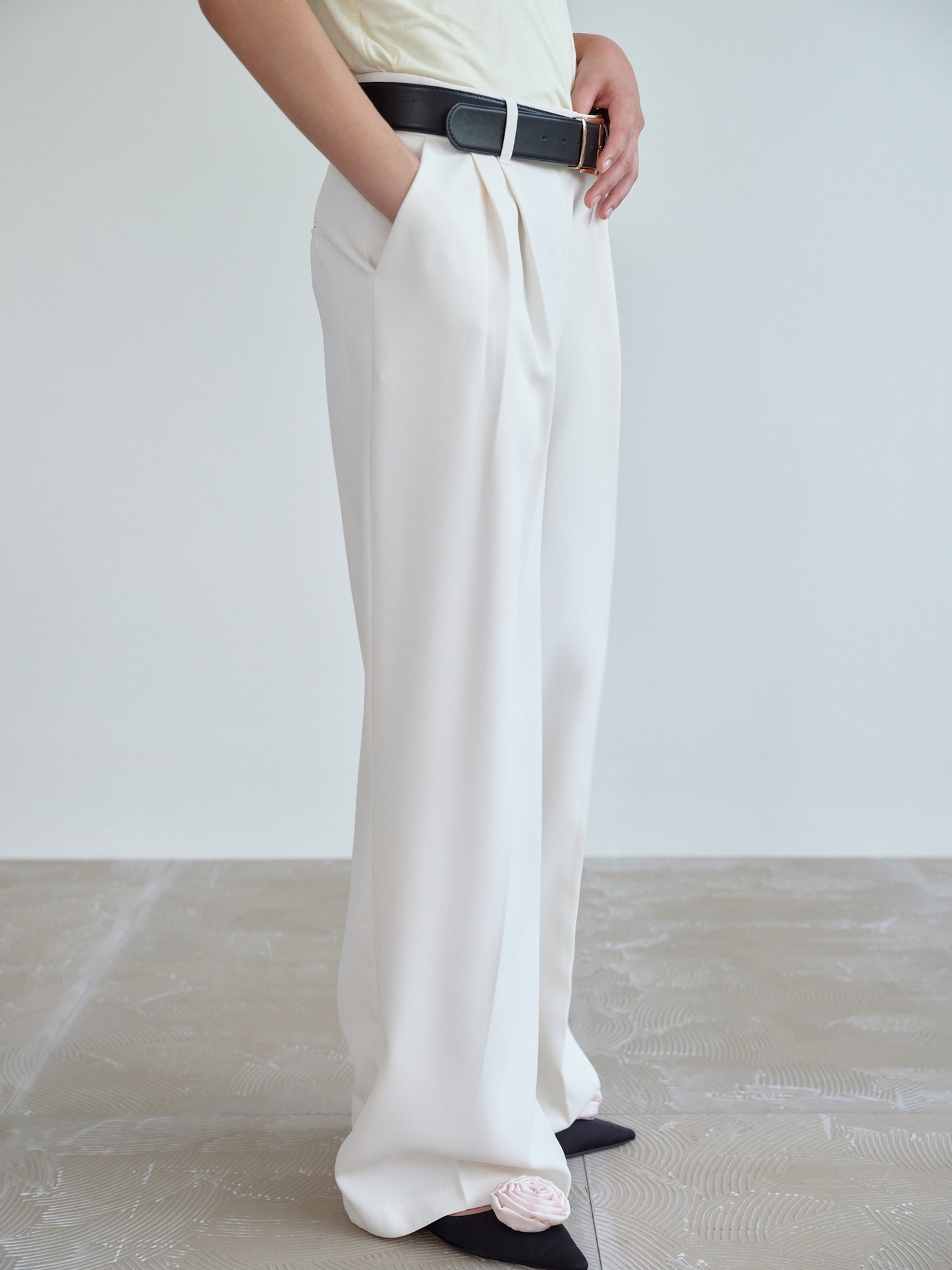 Pintuck Tailored Trousers, Ivory