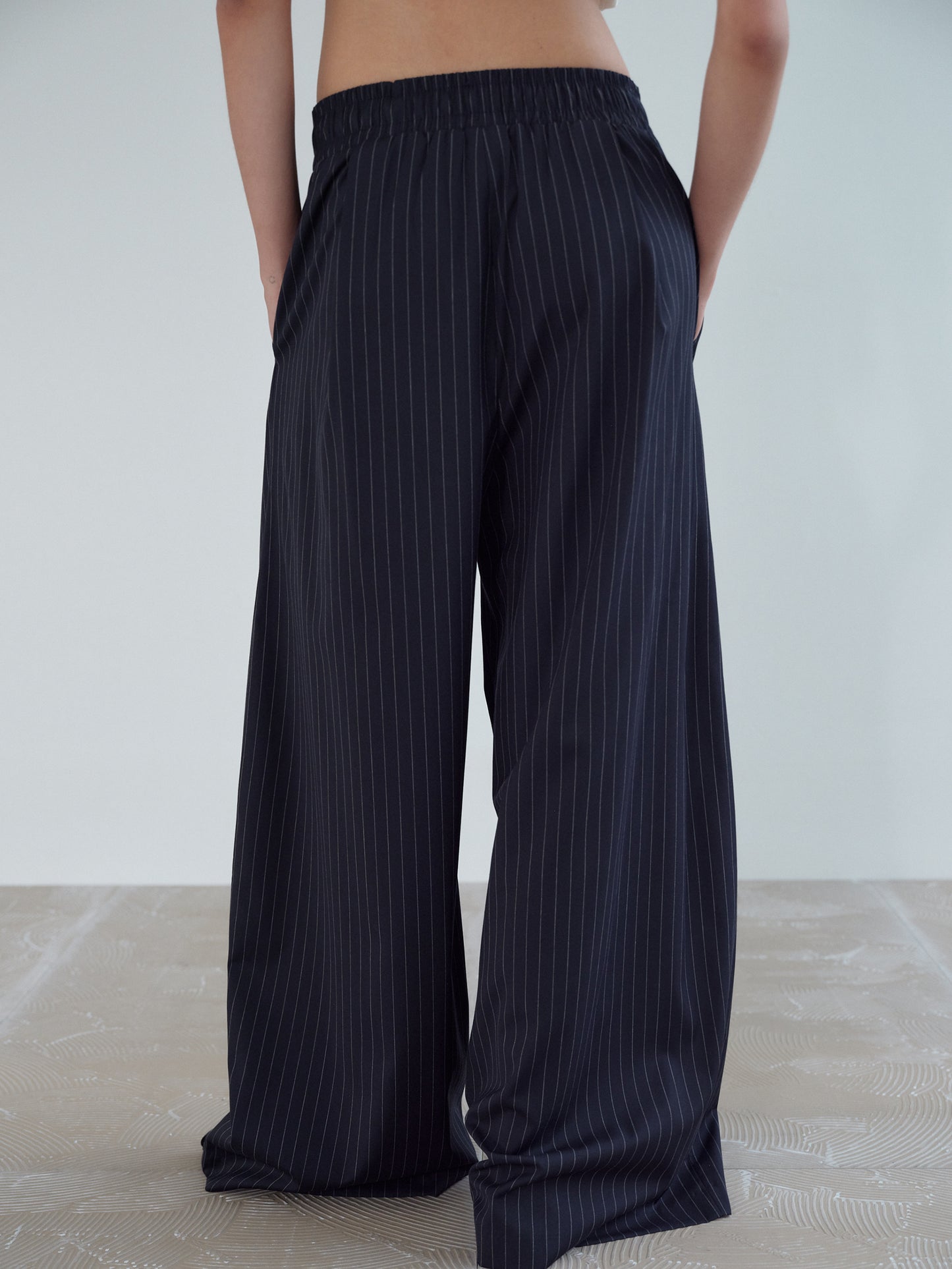 Elastic Oversized Pants, Pinstriped Navy
