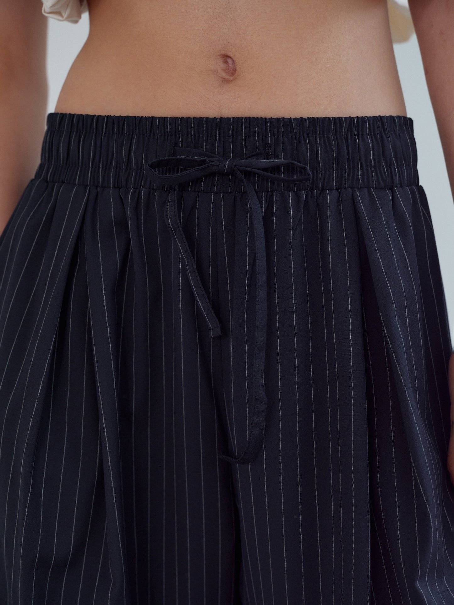 Elastic Oversized Pants, Pinstriped Navy