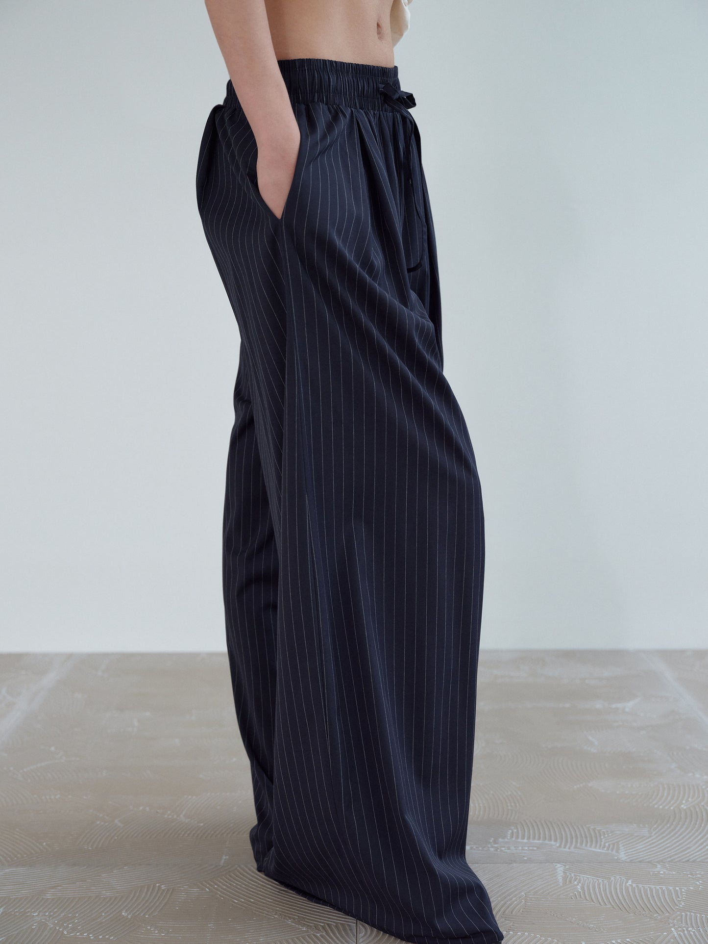 Elastic Oversized Pants, Pinstriped Navy