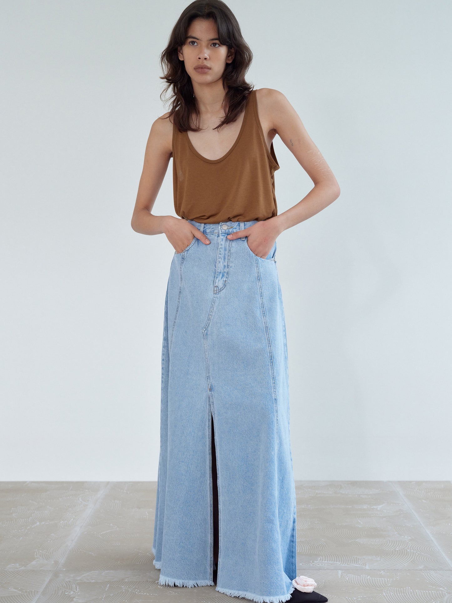 Maxi Denim Skirt, Light Stone Washed
