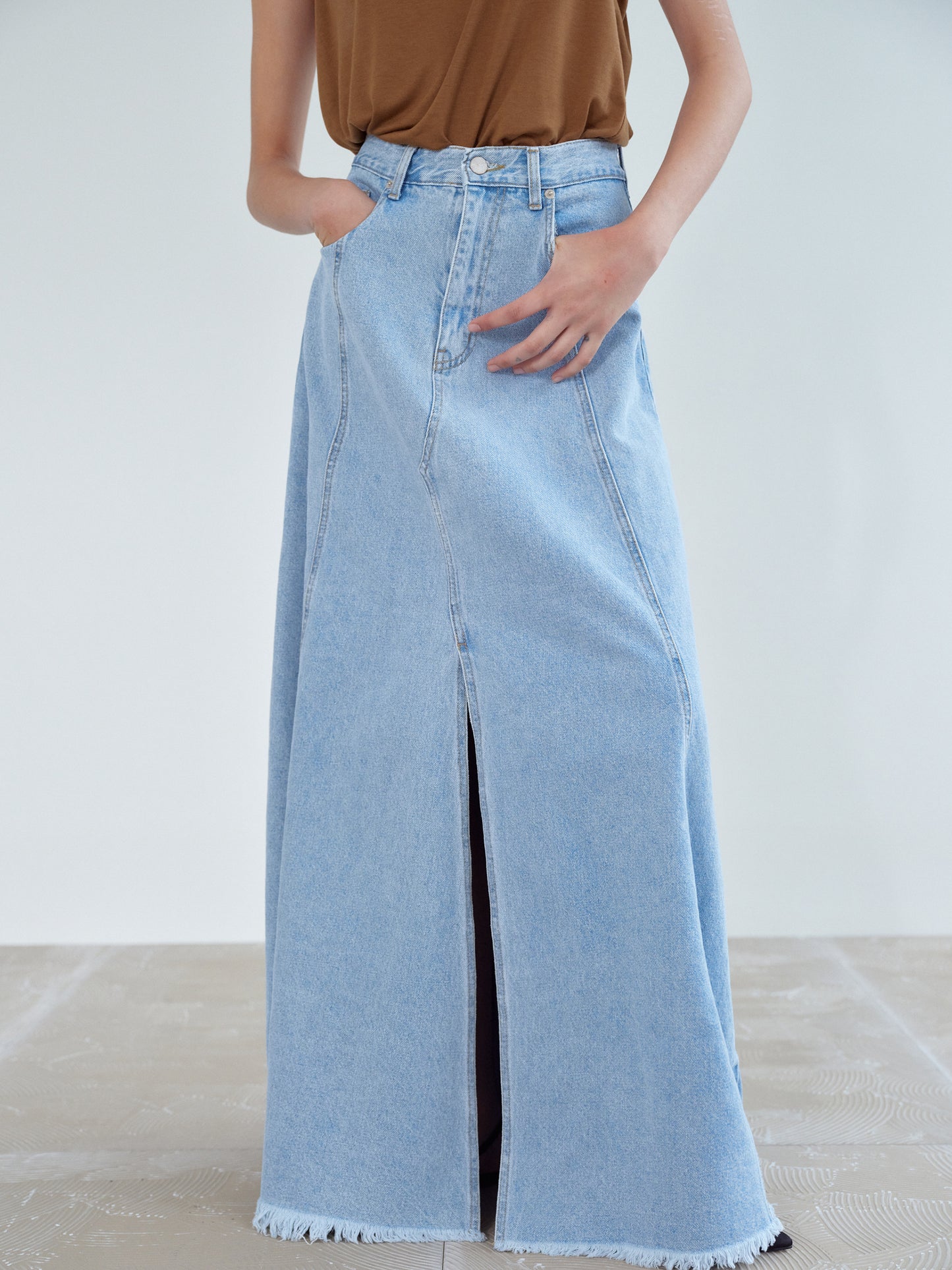 Maxi Denim Skirt, Light Stone Washed