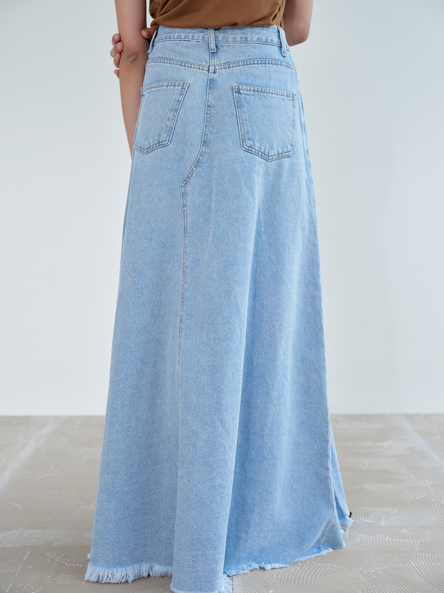Maxi Denim Skirt, Light Stone Washed