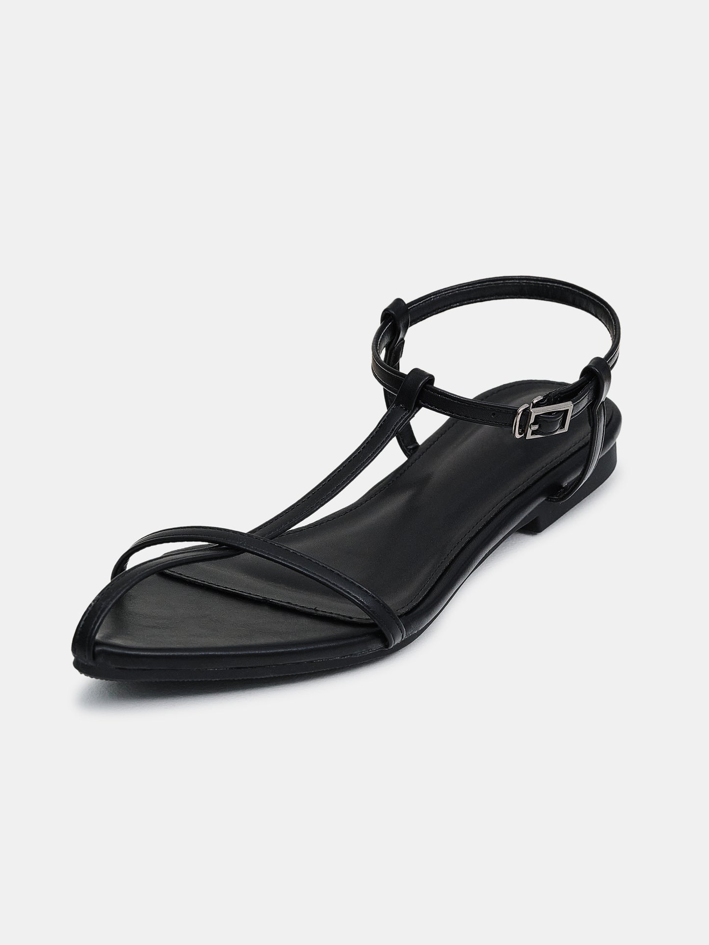 Middle Strap Flat Sandals, Black
