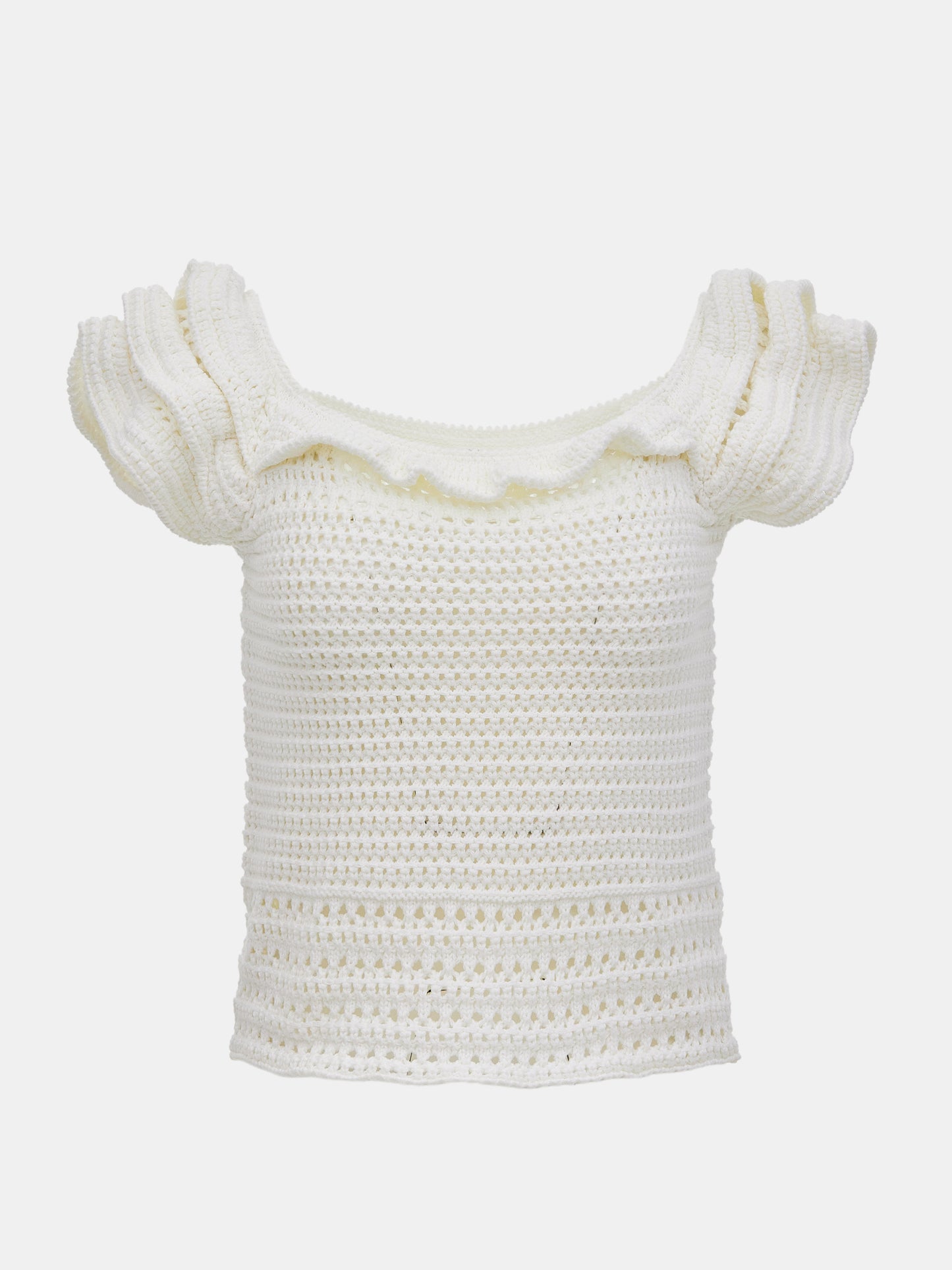 Ruffle Crochet Top, Ivory
