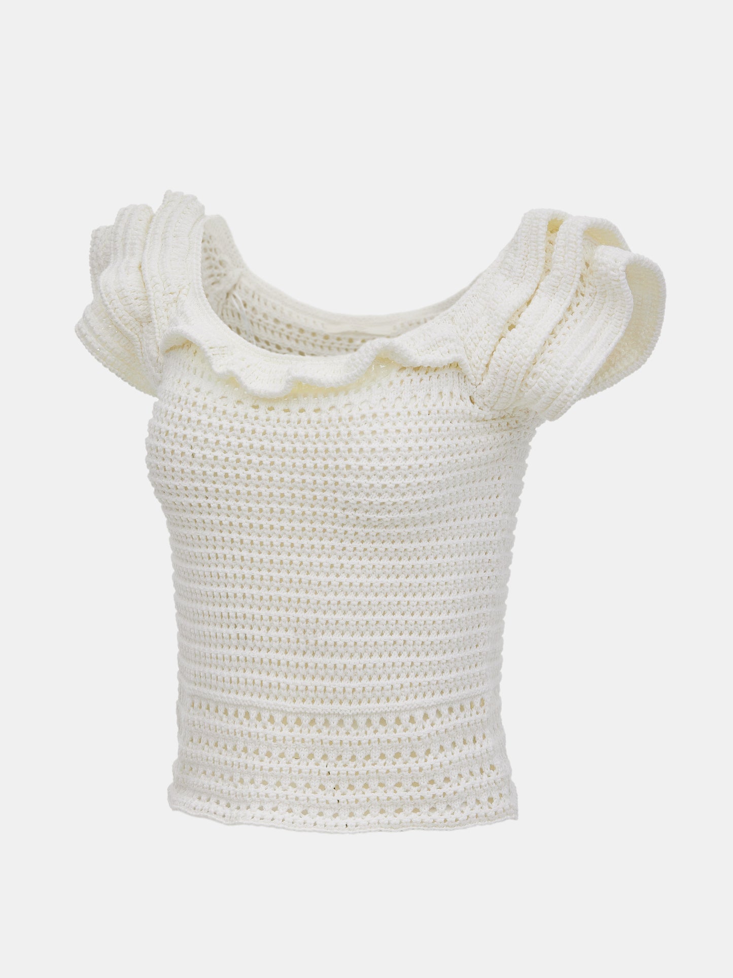 Ruffle Crochet Top, Ivory