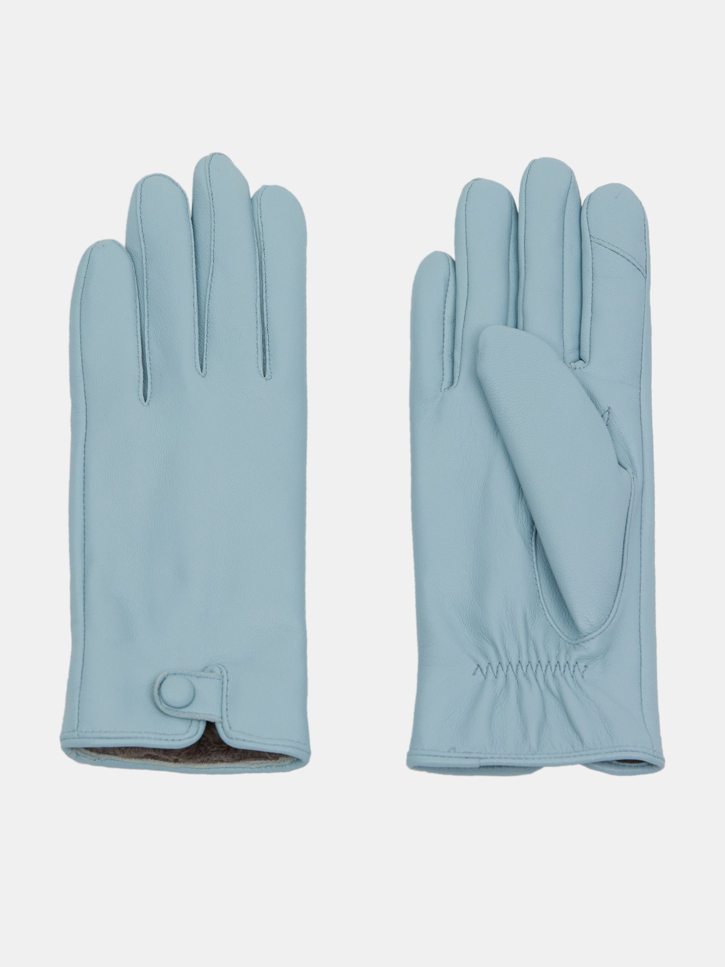 Lambskin Button Leather Gloves, Powder Blue