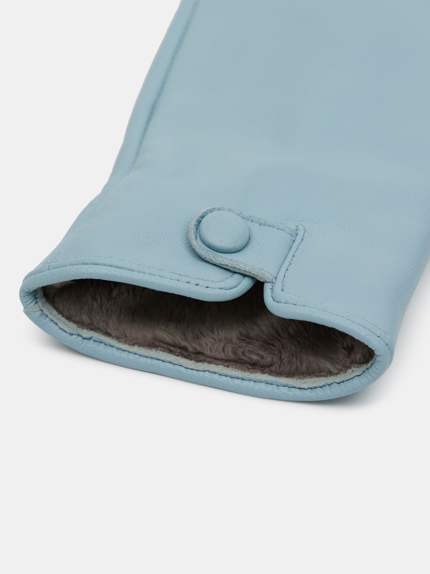 Lambskin Button Leather Gloves, Powder Blue