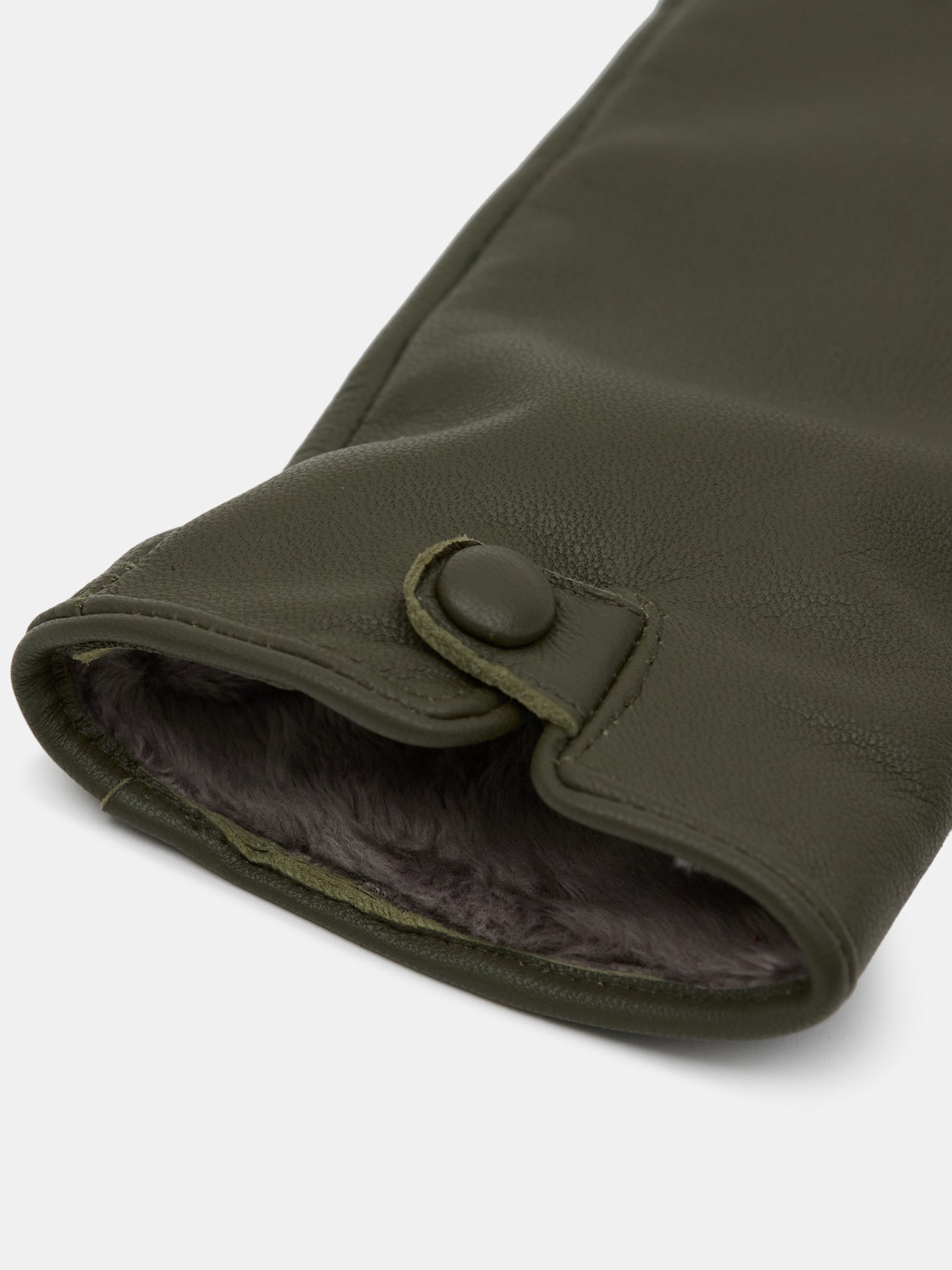 Lambskin Button Leather Gloves, Seaweed